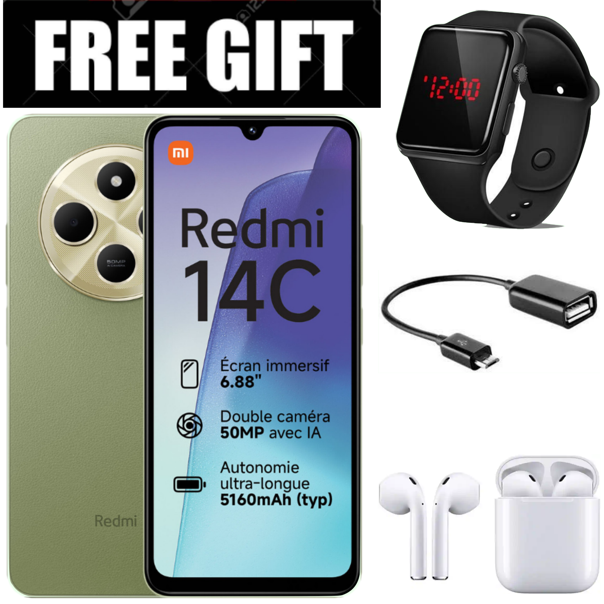 BRAND NEW Xiaomi Redmi 14C 8(4+4)GB RAM + 128GB Storage 6.88" 120Hz HD+ IPS display 4G Dual Sim 5160mAh Battery 50MP triple main camera Android 14 Smart Phones Mobile Phone +FREE GIFTS