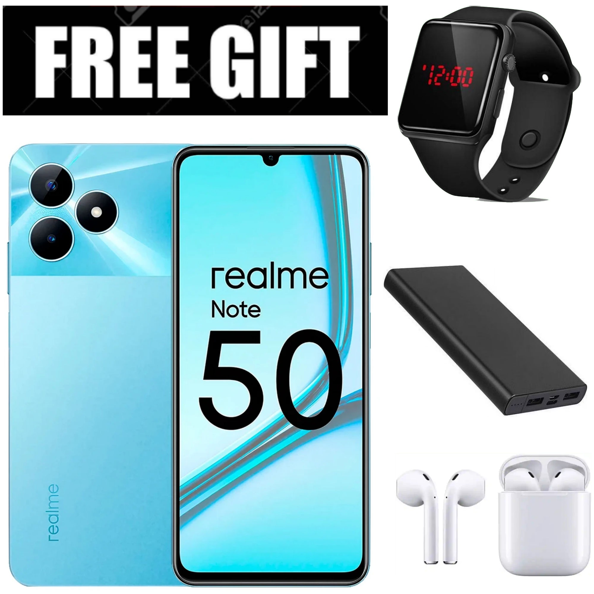 LIMITED OFFERS!!! Brand New realme Note 50 6.74" 90Hz 256GB ROM + 8(4+4)GB RAM Unisoc Tiger T612 Type-C 3-Card Slot Side Fingerprint Smart Phones phone