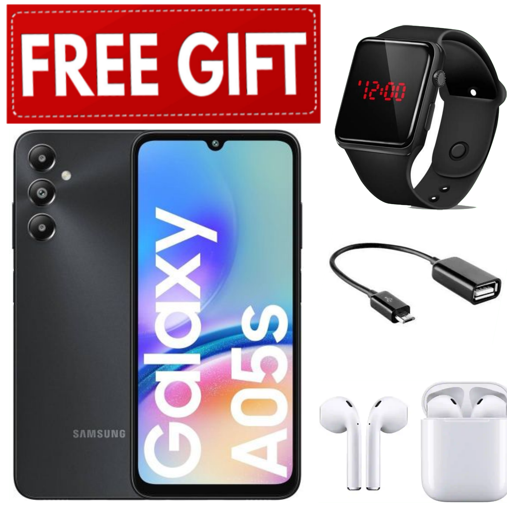 TECH WEEK SALES!!Samsung Galaxy A05S 128GB+4GB 50MP Triple Camera Snapdragon 680 6.7" 90Hz Display Android 13 5000mAh 25W Type-C Charge Smart Phones phone+FREE EARPODS+LED WATCH+OTG CABLE