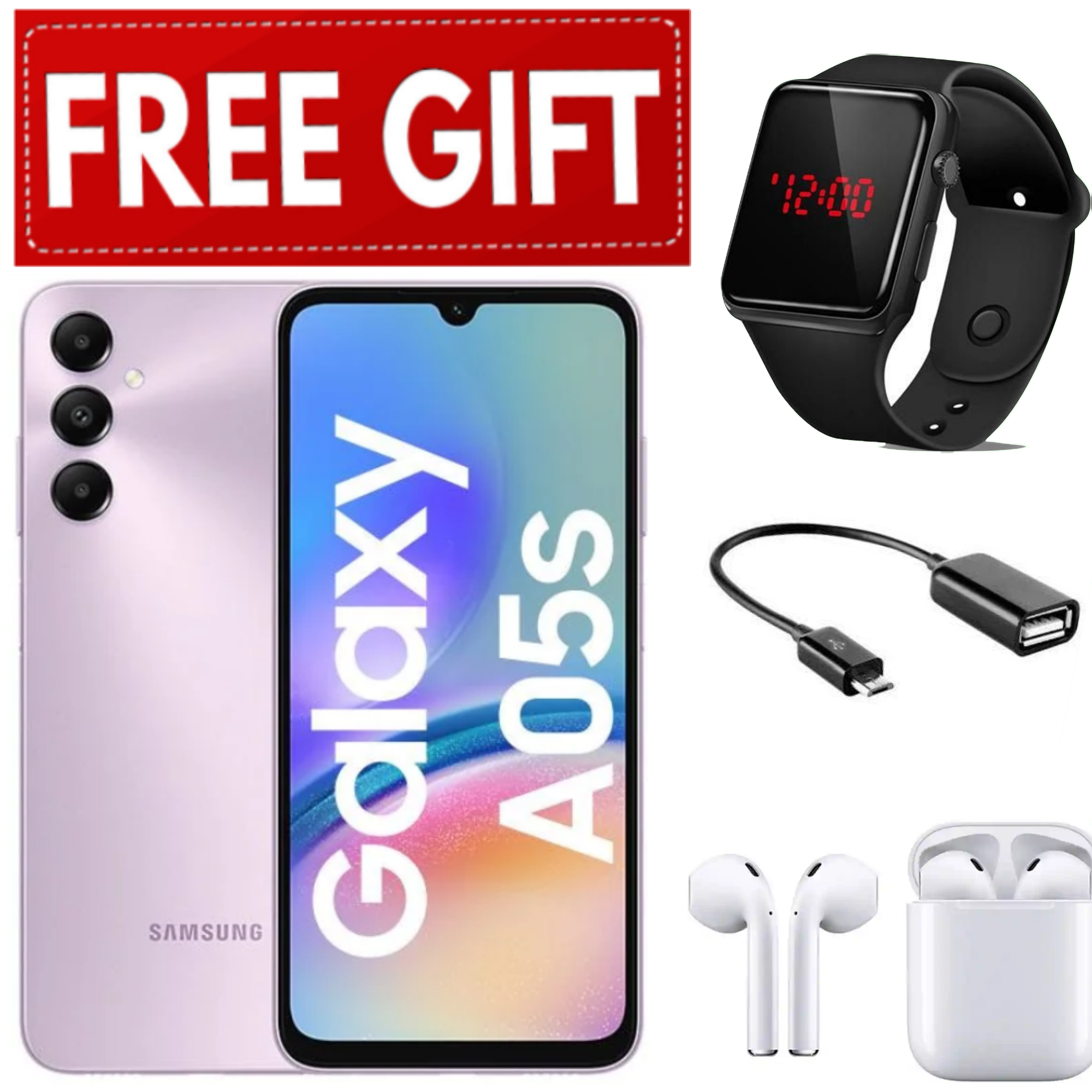 TECH WEEK SALES!!Samsung Galaxy A05S 128GB+4GB 50MP Triple Camera Snapdragon 680 6.7" 90Hz Display Android 13 5000mAh 25W Type-C Charge Smart Phones phone+FREE EARPODS+LED WATCH+OTG CABLE