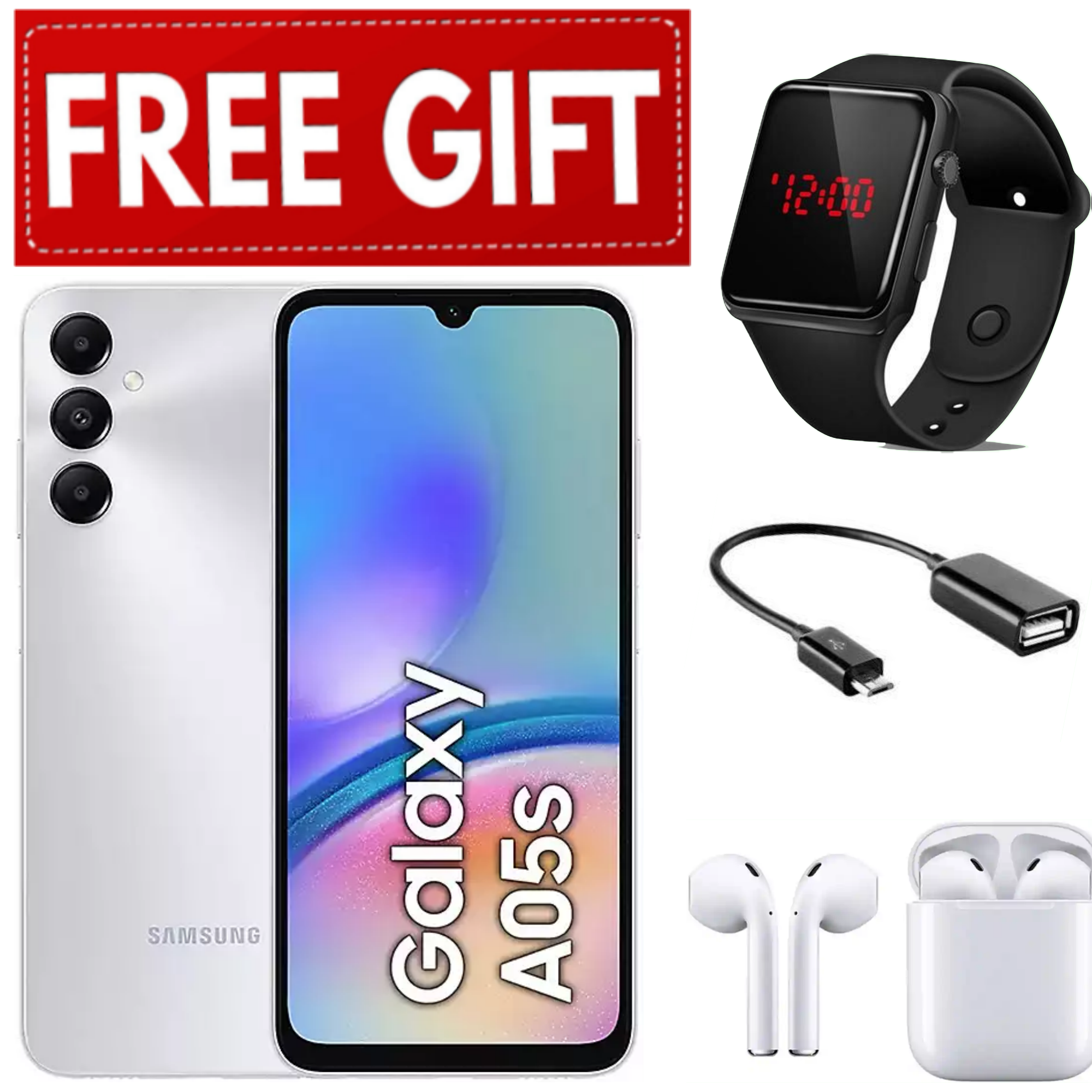 TECH WEEK SALES!!Samsung Galaxy A05S 128GB+4GB 50MP Triple Camera Snapdragon 680 6.7" 90Hz Display Android 13 5000mAh 25W Type-C Charge Smart Phones phone+FREE EARPODS+LED WATCH+OTG CABLE