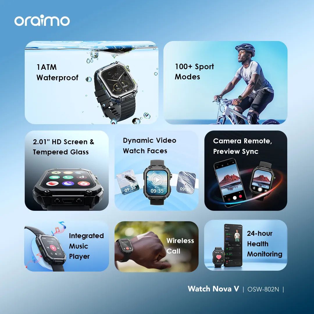 FLASH SALE DEALS!! oraimo Watch Nova V 2.01" HD Screen & Tempered Glass, Wireless HD Calling, Video Watch Faces, Camera Remote, 100+ Sport Modes, 1 ATM Waterproof, Anti-Scratch - SmartaWatches