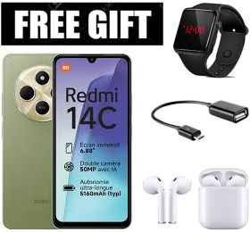 BRAND NEW Xiaomi Redmi 14C 8GB RAM + 256GB Storage 6.88" 120Hz HD+ IPS display 4G Dual Sim 5160mAh Battery 50MP triple main camera Android 14 Smart Phones +SMARTWATCH+EARPODS