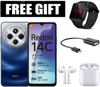 BRAND NEW Xiaomi Redmi 14C 8GB RAM + 256GB Storage 6.88" 120Hz HD+ IPS display 4G Dual Sim 5160mAh Battery 50MP triple main camera Android 14 Smart Phones +SMARTWATCH+EARPODS