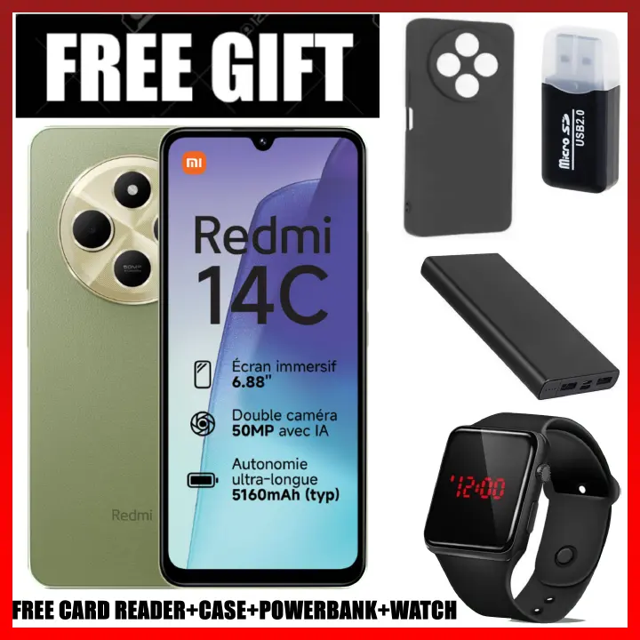 LIMITED TIME DEAL!!BRAND NEW Xiaomi Redmi 14C 8(4+4)GB RAM + 256GB/128GB Storage 6.88" 120Hz HD+ 4G Dual Sim 5160mAh Battery 50MP triple main camera Android 14 Smart Phones+FREEBIES