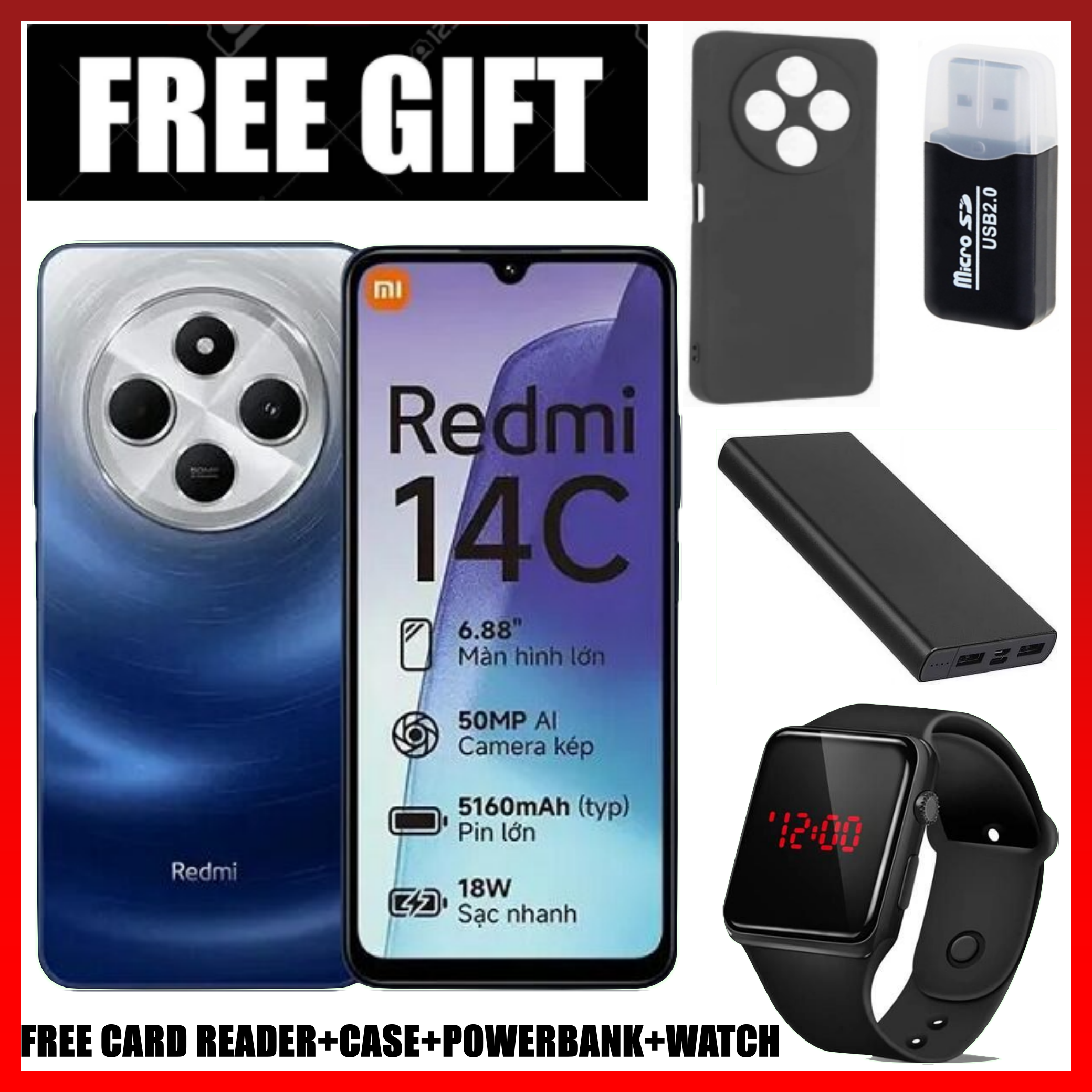 LIMITED TIME DEAL!!BRAND NEW Xiaomi Redmi 14C 8(4+4)GB RAM + 256GB/128GB Storage 6.88" 120Hz HD+ 4G Dual Sim 5160mAh Battery 50MP triple main camera Android 14 Smart Phones+FREEBIES