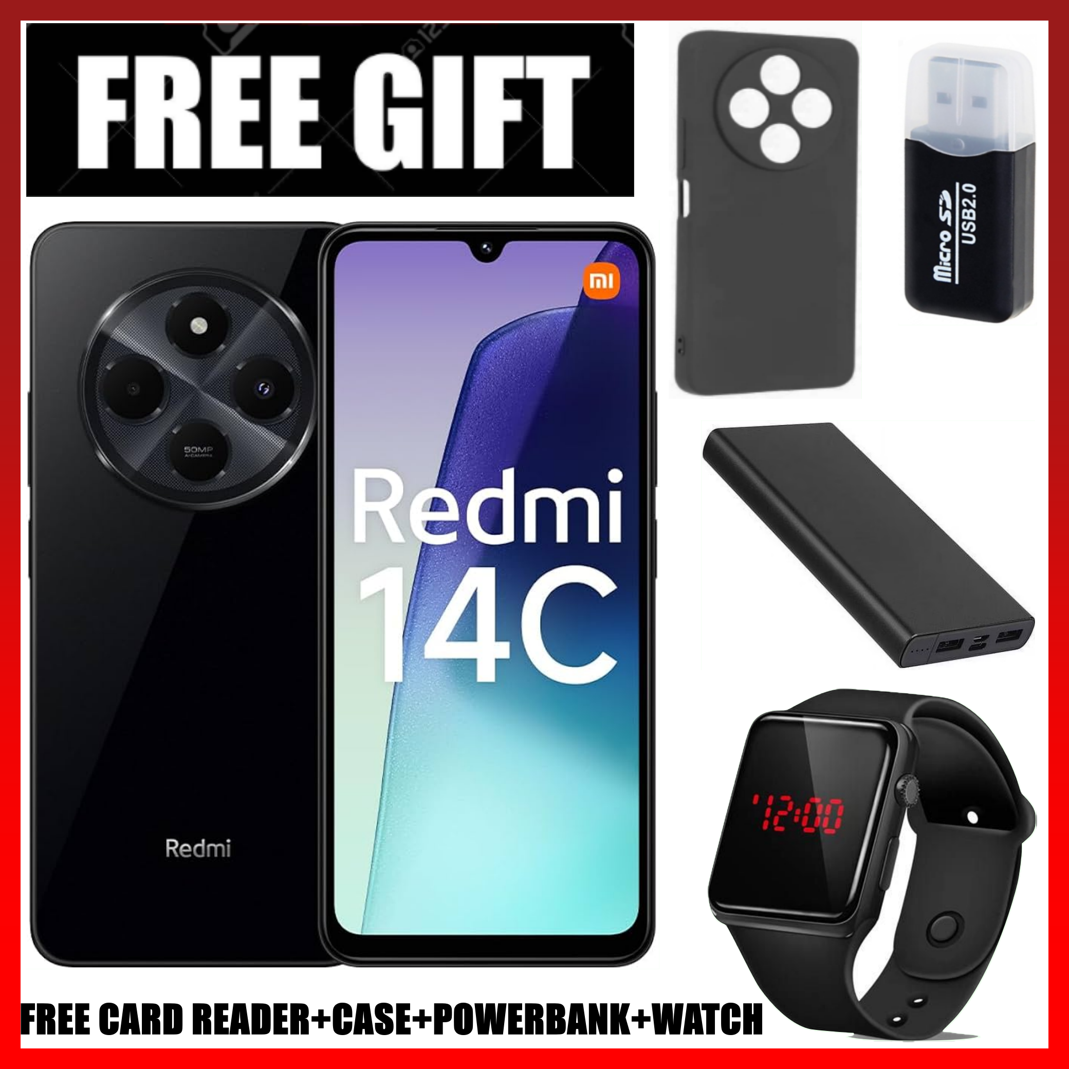 ANNIVERSARY DEAL!!BRAND NEW Xiaomi Redmi 14C 8(4+4)GB RAM + 256GB/128GB Storage 6.88" 120Hz HD+ 4G Dual Sim 5160mAh Battery 50MP  main camera Android 14 Smart Phones+FREE GIFTS