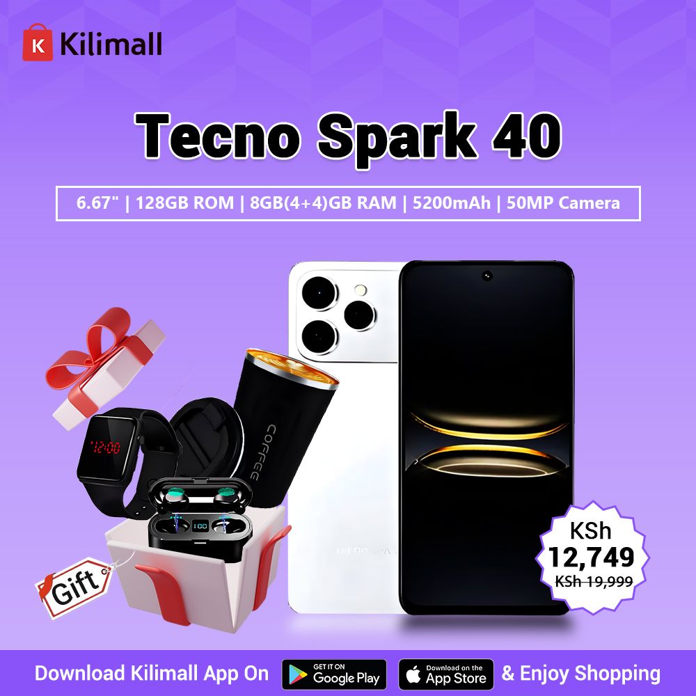 NEW ARRIVAL DEALS!!Tecno Spark 40 6.67" 128GB ROM, Upto 8GB(4+4)GB RAM, 5200mAh Battery, Android 14, 50MP Camera,   - Smartphones+ TECNO 10000mAh THERMO-CUP+ OTG+ EARBUDS