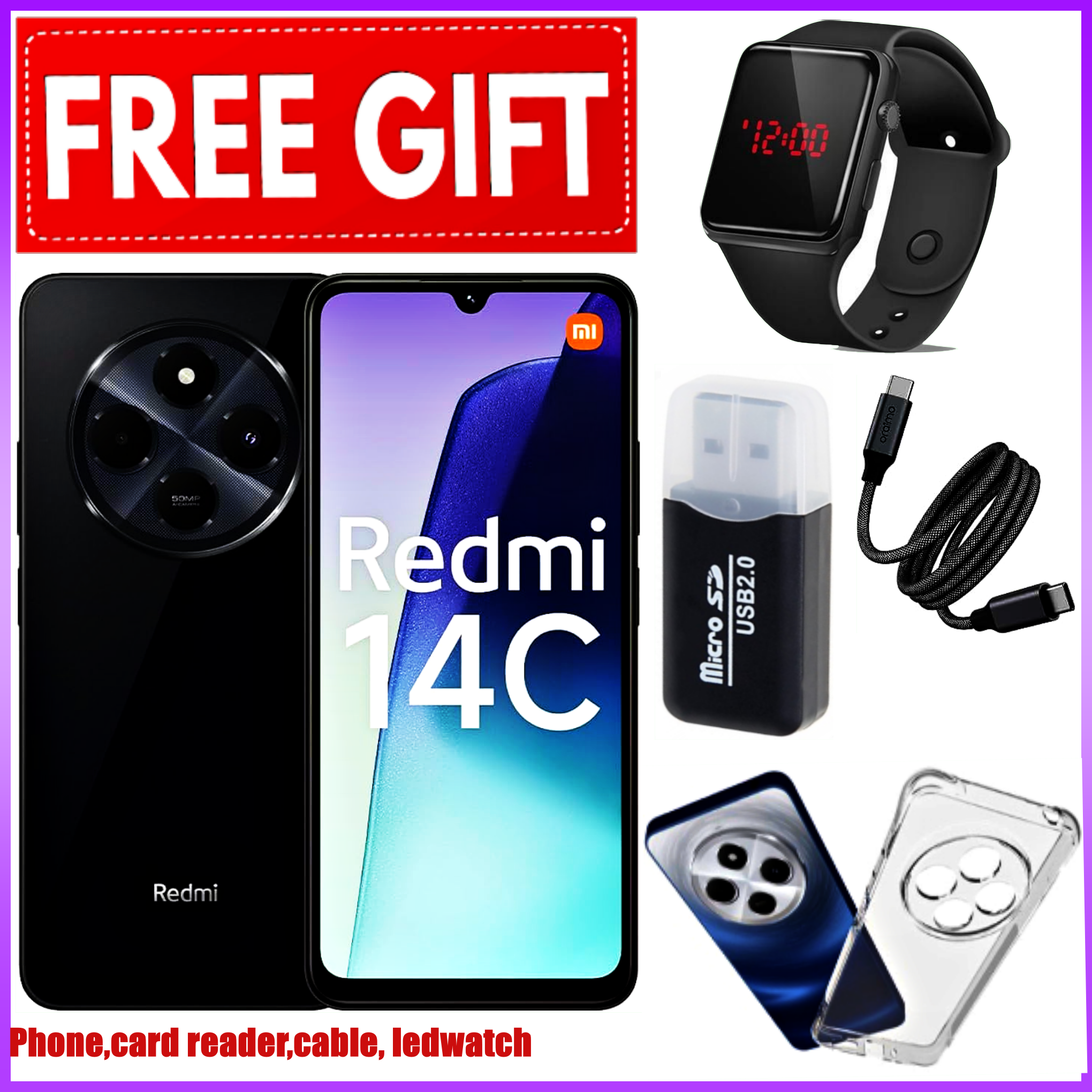 LIMITED TIME DEAL!! Xiaomi Redmi 14C 8(4+4)GB RAM + 128GB Storage 6.88" 120Hz HD+ IPS display 4G Dual Sim 5160mAh Battery 50MP triple main camera Android 14 Smart Phones Mobile Phone +FREE GIFTS