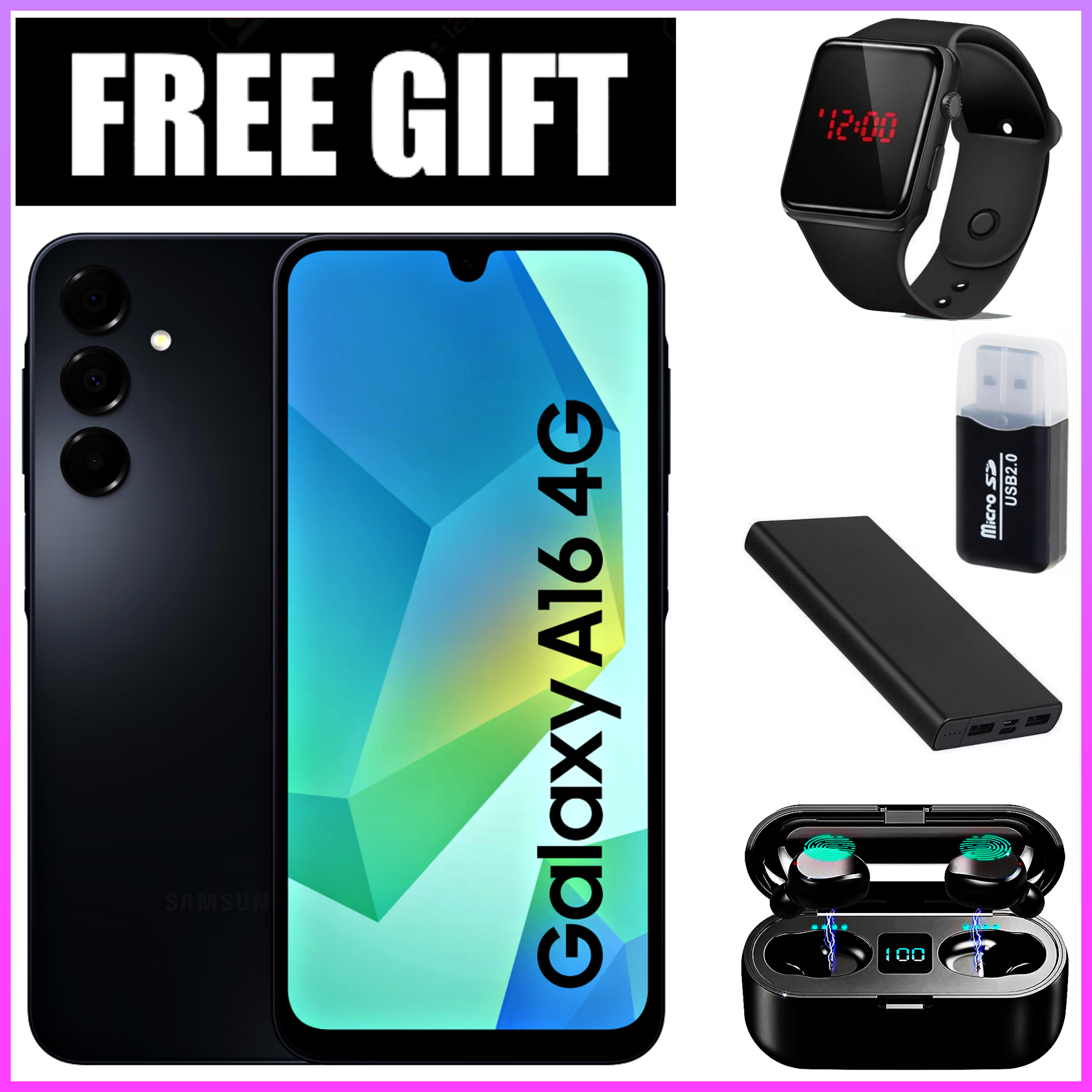 LIMITED TIME DEALS!! !! BRAND NEW Samsung Galaxy A16, 4GB+128GB ROM 6.7" HD, Android 14, 4G, Bluetooth, 50MP-Camera, Battery-5000mah,(Dual Sim)-Smartphone+FREE GIFTS