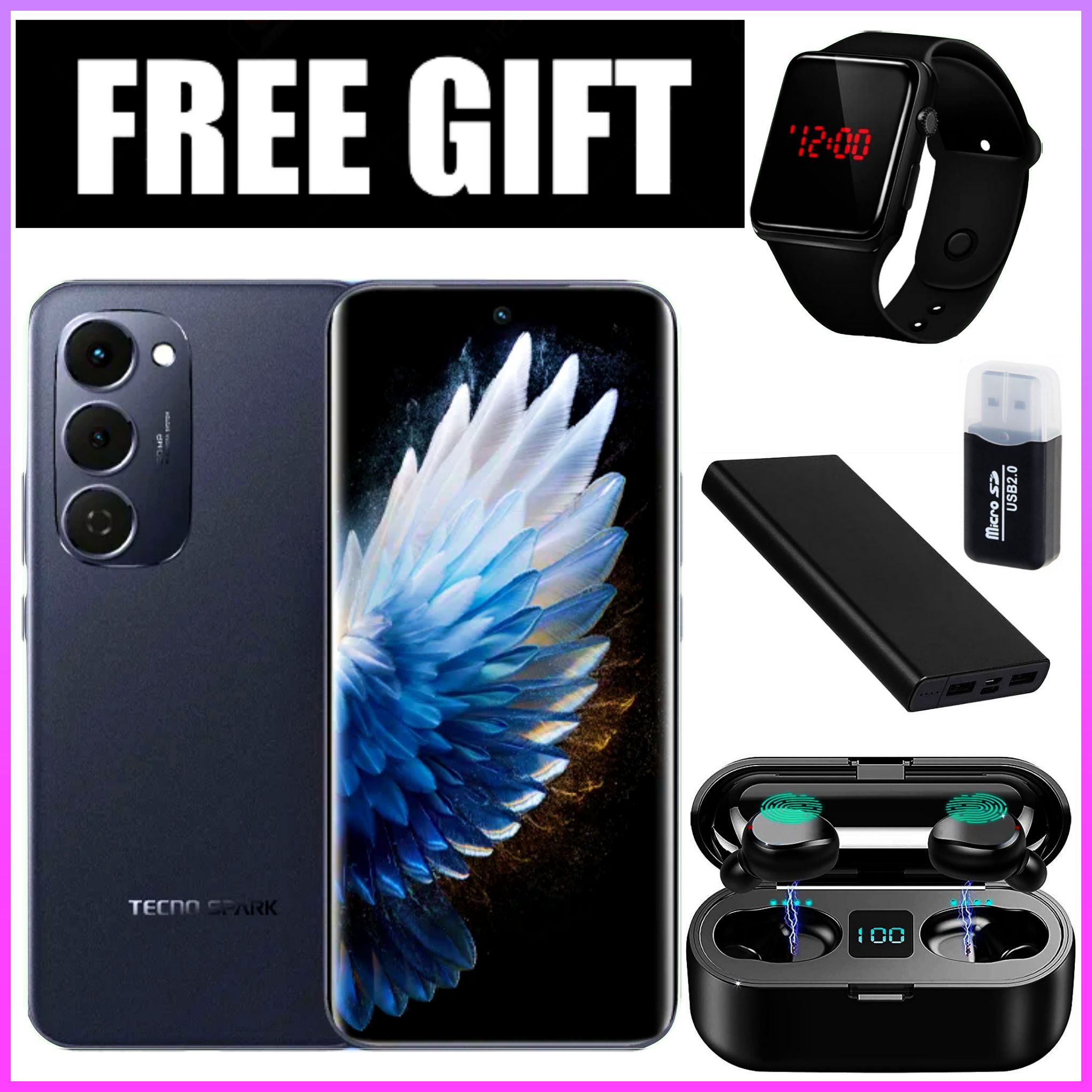 NEW ARRIVAL DEALS!!! Tecno Spark 40 Pro Plus 6.78" Curved AMOLED Screen, Upto 16GB RAM+128GB/256GB ROM, 5200mAh Battery, Android 15, 50MP+13MP Camera,Side Fingerprint - Smartphones+Free Gifts