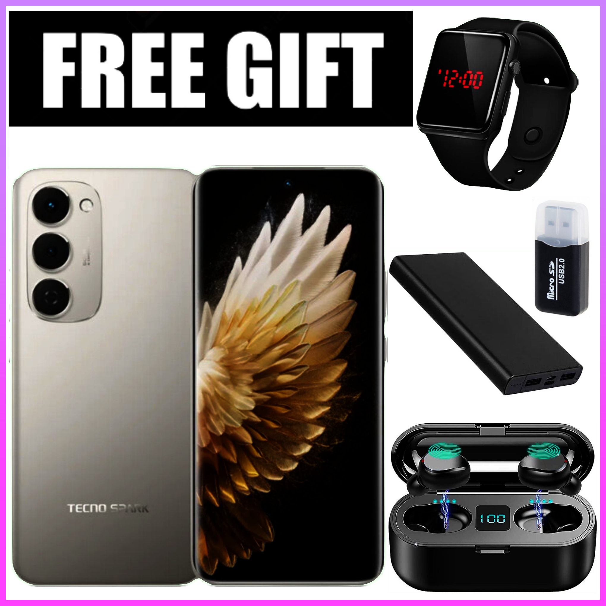 NEW ARRIVAL DEALS!!! Tecno Spark 40 Pro Plus 6.78" Curved AMOLED Screen, Upto 16GB RAM+128GB/256GB ROM, 5200mAh Battery, Android 15, 50MP+13MP Camera,Side Fingerprint - Smartphones+Free Gifts