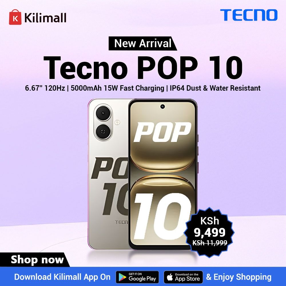 NEW ARRIVALS!! Tecno Pop 10 6.67" IPS LCD Screen, 3GB RAM+64GB ROM, 5000mAh Battery, 13MP Rear & 8MP Front Camera, Android 14, Dual SIM, Type-C 10W Fast Charging -Smartphones Phones