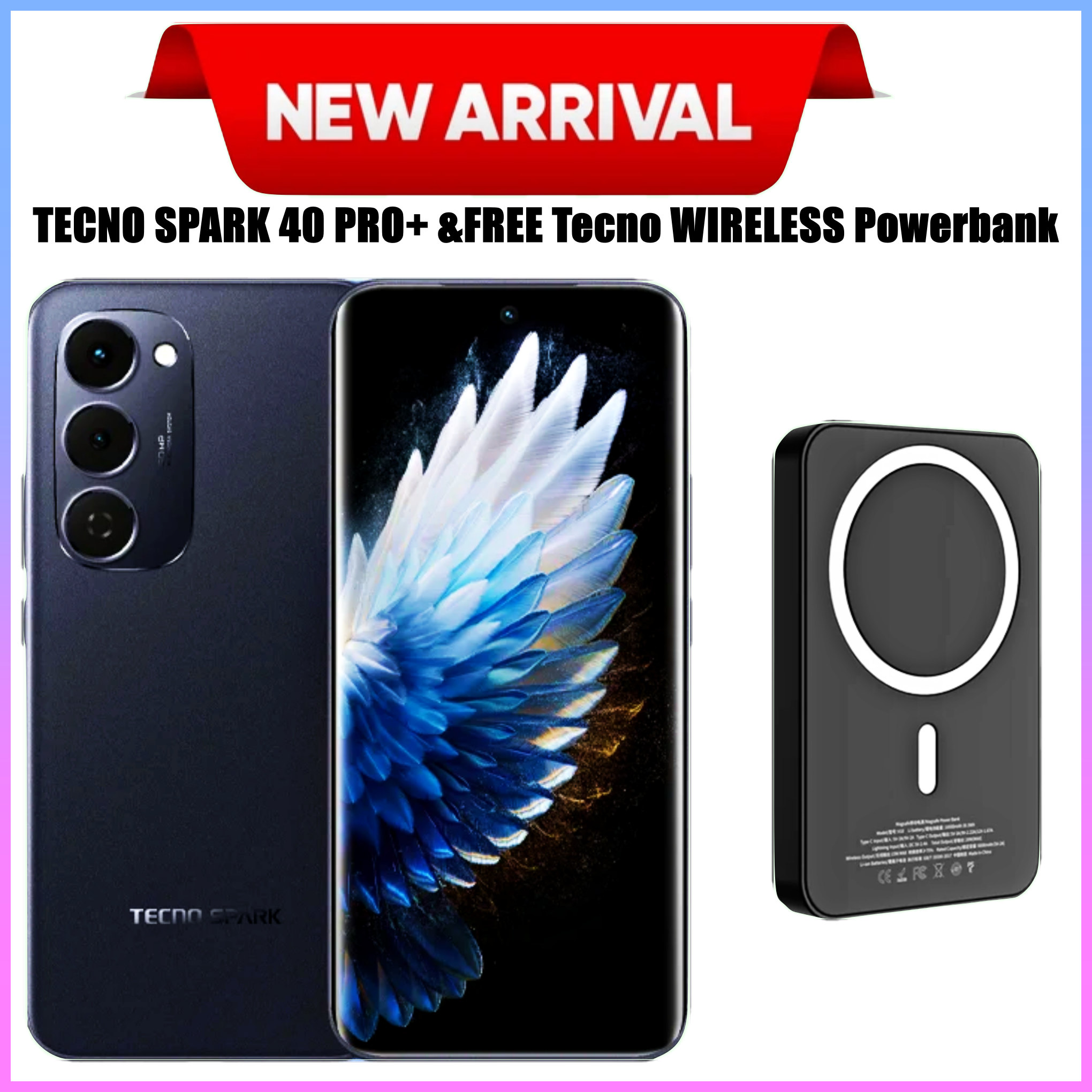 [BRAND NEW] Tecno Spark 40 Pro Plus 6.78" Curved AMOLED Screen, Upto 16GB RAM+128GB/256GB ROM, 5200mAh Battery, Android 15, 50MP+13MP Camera, 45W Fast Charging, - Smartphones+FREE MAGNETIC POWERBANK