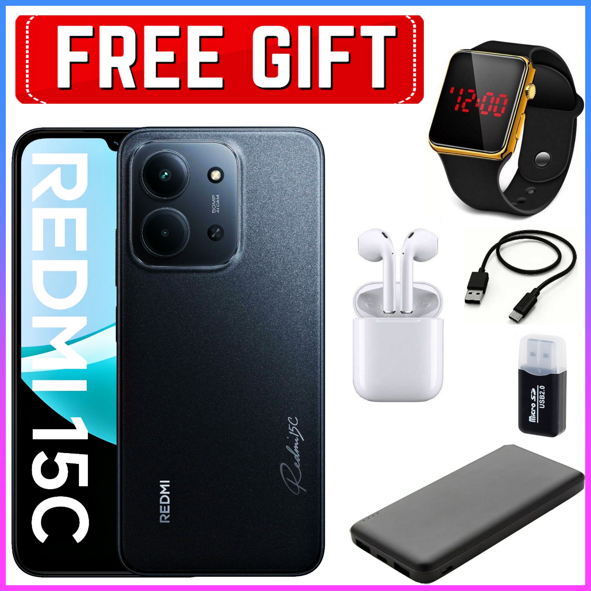[NEW ARRIVALS] Redmi 15C 6.88" IPS LCD Screen, (4+4)8GB RAM+128GB ROM, 6000 mAh Battery, 64+2+2MP Triple Rear & 8MP Front Cameras, Android 15, Dual SIM, Side Fingerprint -Smartphones+FREEBIES