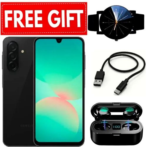 FESTIVE DEALS!!Samsung Galaxy A26 5G 6.7" AMOLED Display, 8GB RAM+256GB ROM, 5000mAh Battery, 50MP Rear & 13MP Front Cameras, Android 15, Dual SIM, Side Fingerprint, 25W Charger - Smartphones+FREEBIES