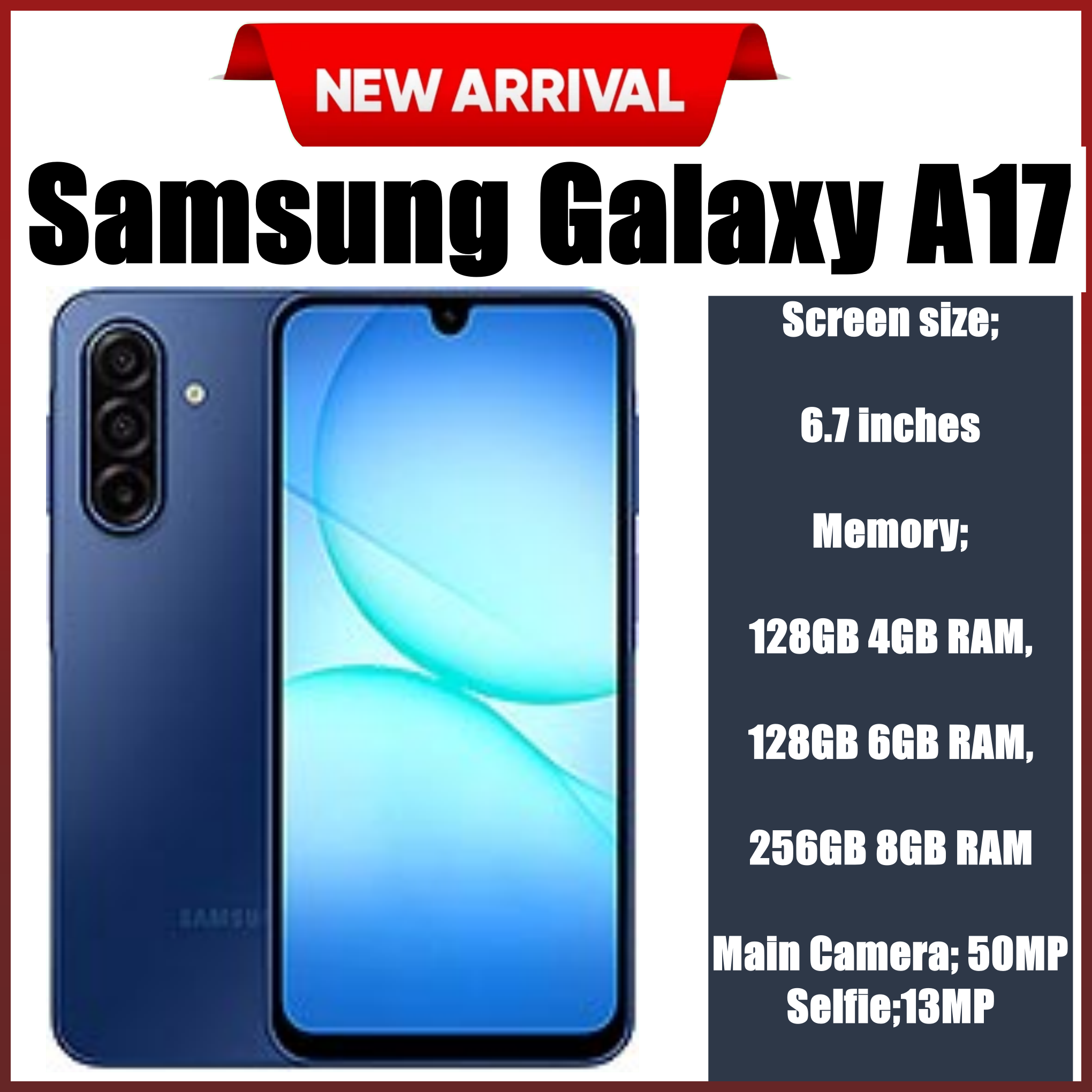 [BLACK NOVEMBER OFFERS] Samsung Galaxy A17 5G 6.7'' 128 GB ROM + 6 GB RAM 5000 mAh 50 MP+ 13 MP camera Android 15 Exynos 1330Octa-core Super AMOLED Fingerprint (side-mounted) smartphones