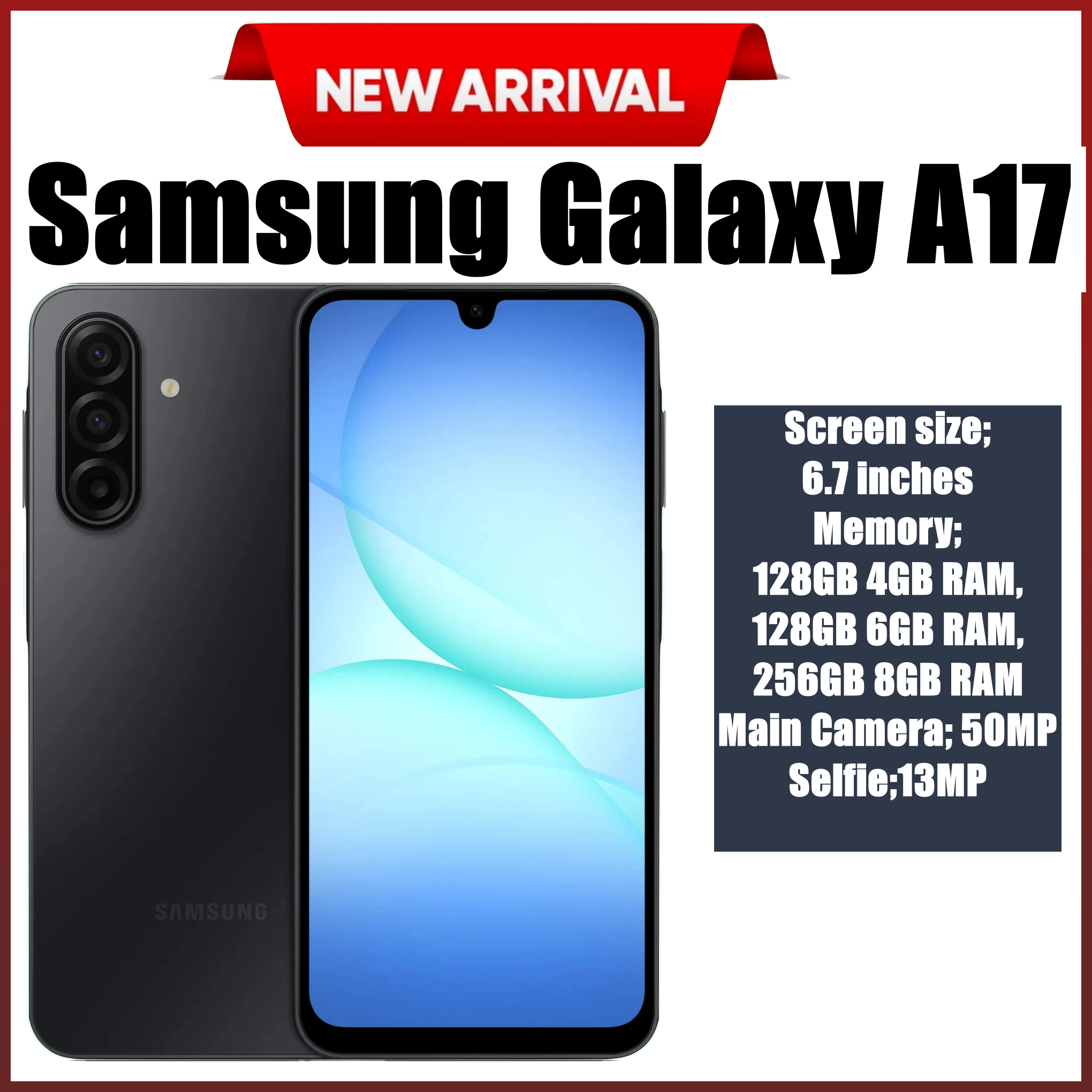 [BLACK NOVEMBER OFFERS] Samsung Galaxy A17 5G 6.7'' 128 GB ROM + 6 GB RAM 5000 mAh 50 MP+ 13 MP camera Android 15 Exynos 1330Octa-core Super AMOLED Fingerprint (side-mounted) smartphones