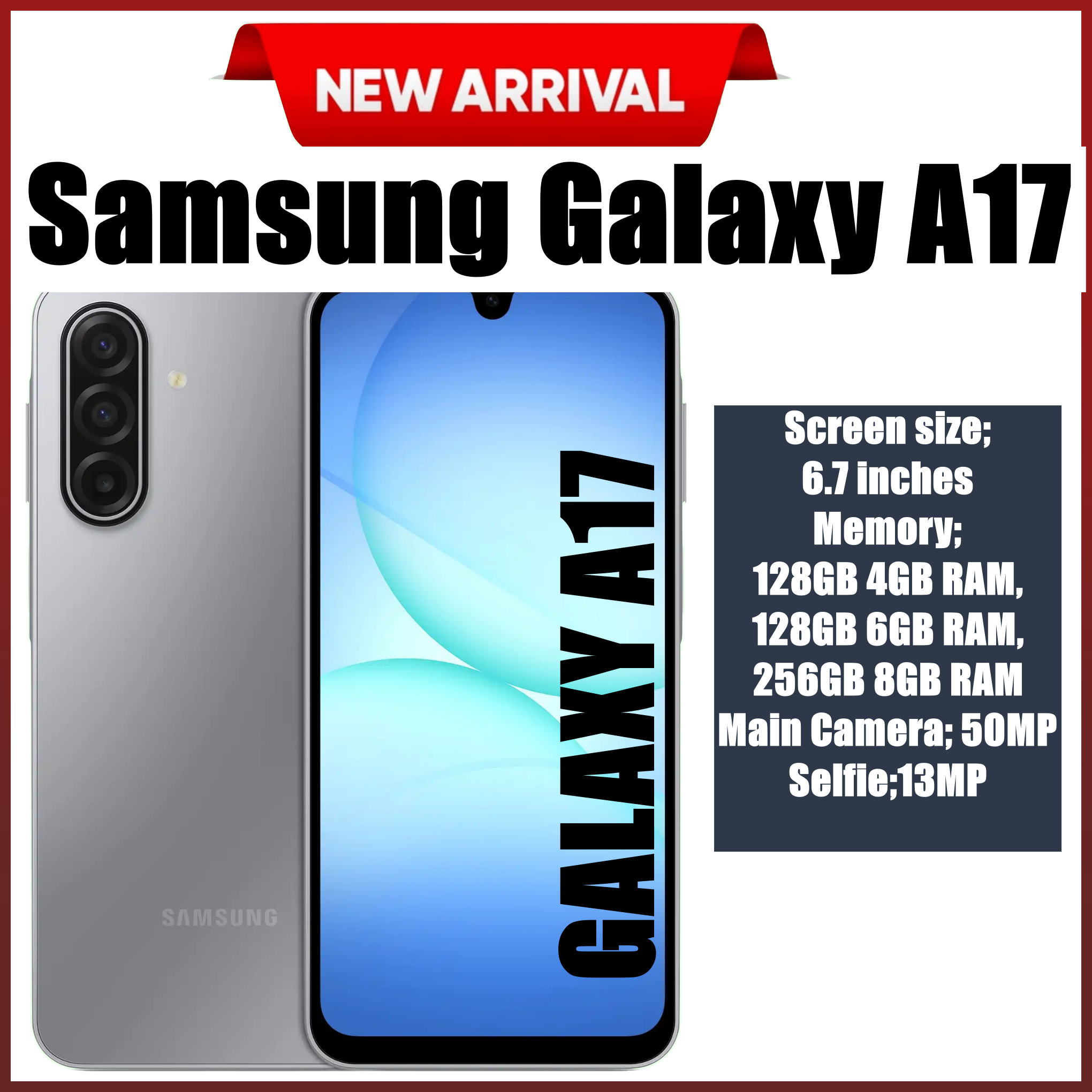 [BLACK NOVEMBER OFFERS] Samsung Galaxy A17 5G 6.7'' 128 GB ROM + 6 GB RAM 5000 mAh 50 MP+ 13 MP camera Android 15 Exynos 1330Octa-core Super AMOLED Fingerprint (side-mounted) smartphones
