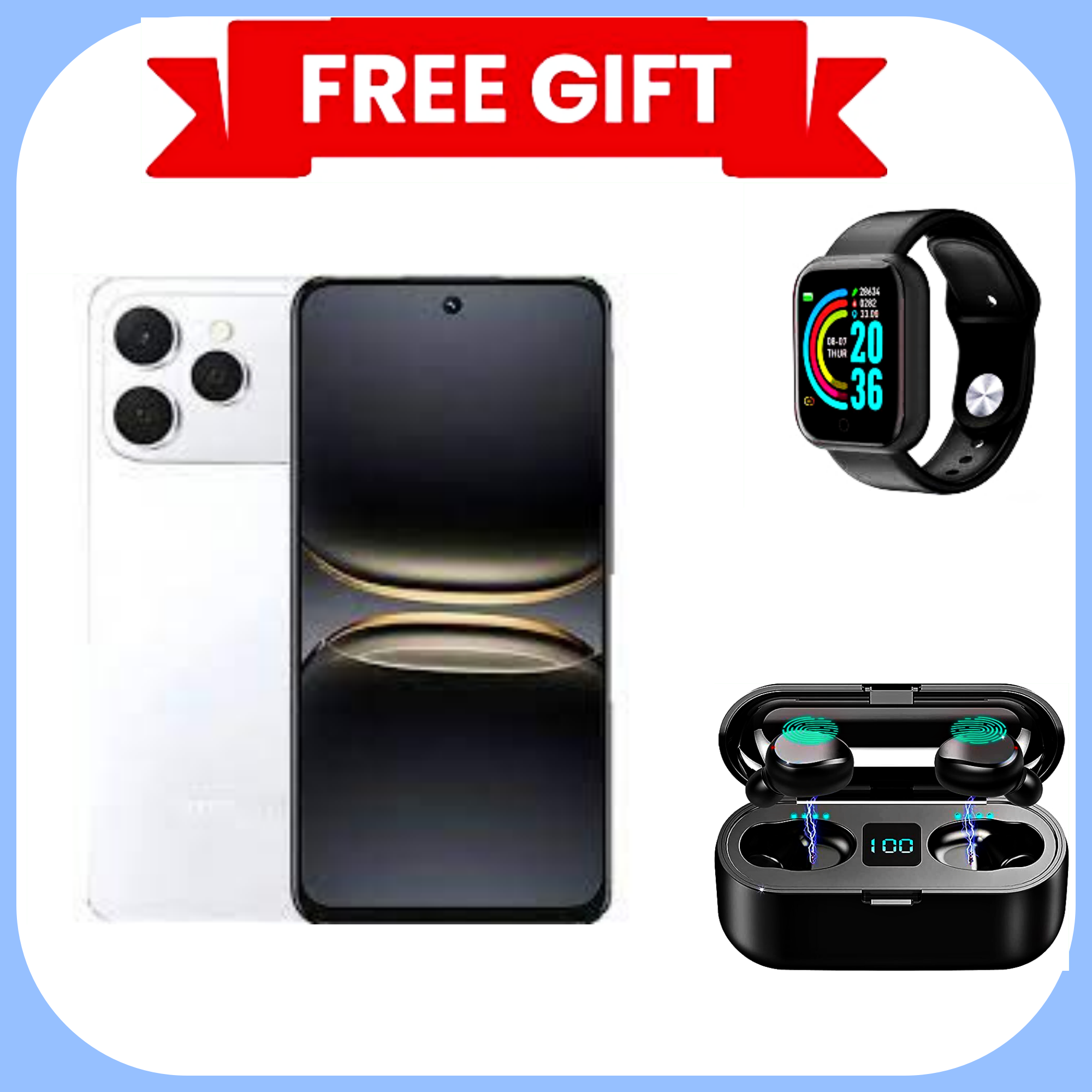 NEW ARRIVAL DEALS!!Tecno Spark 40 6.67" 128GB ROM, Upto 8GB(4+4)GB RAM, 5200mAh Battery, Android 14, 50MP Camera, Side Fingerprint Smartphones+ TECNO 10000mAh SMARTWATCH+ EARBUDS