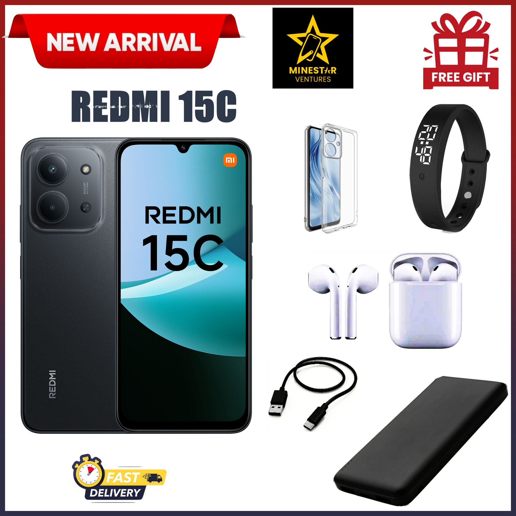 [Black Friday Offer]REDMI 15C 128/256GB Storage Upto 8(4+4)/16(8+8)GB Ram 6.9'' FHD Immersive Display 50MP Main Cam +8MP front 6000mAh 33W Fast Charger  Smartphone smart phones+FREEBIES
