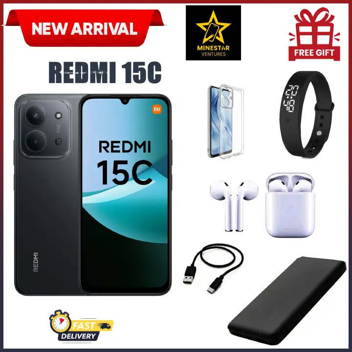 [Black Friday Offer]REDMI 15C 128/256GB Storage Upto 8(4+4)/16(8+8)GB Ram 6.9'' FHD Immersive Display 50MP Main Cam +8MP front 6000mAh 33W Fast Charger  Smartphone smart phones+FREEBIES