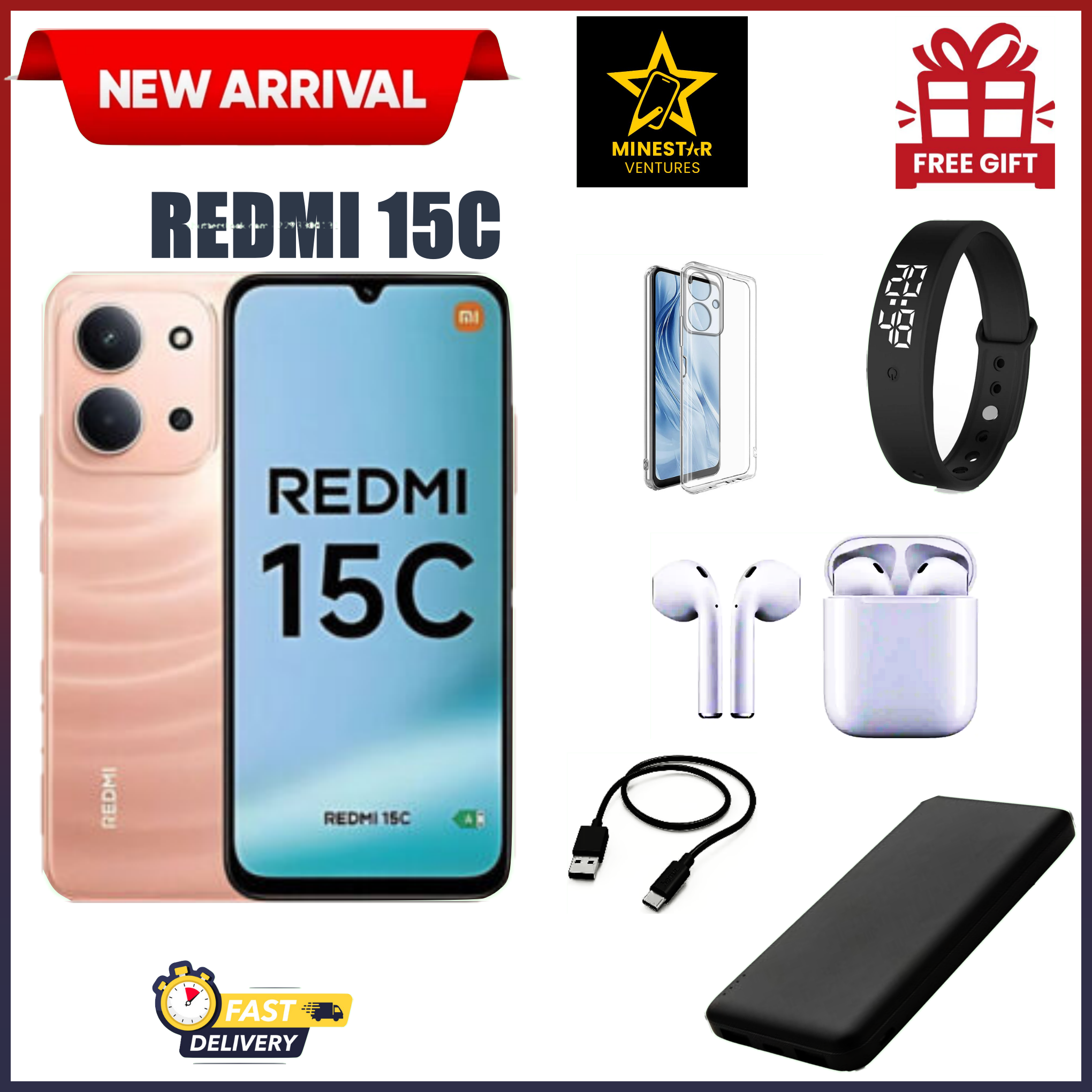 [Black Friday Offer]REDMI 15C 128/256GB Storage Upto 8(4+4)/16(8+8)GB Ram 6.9'' FHD Immersive Display 50MP Main Cam +8MP front 6000mAh 33W Fast Charger  Smartphone smart phones+FREEBIES