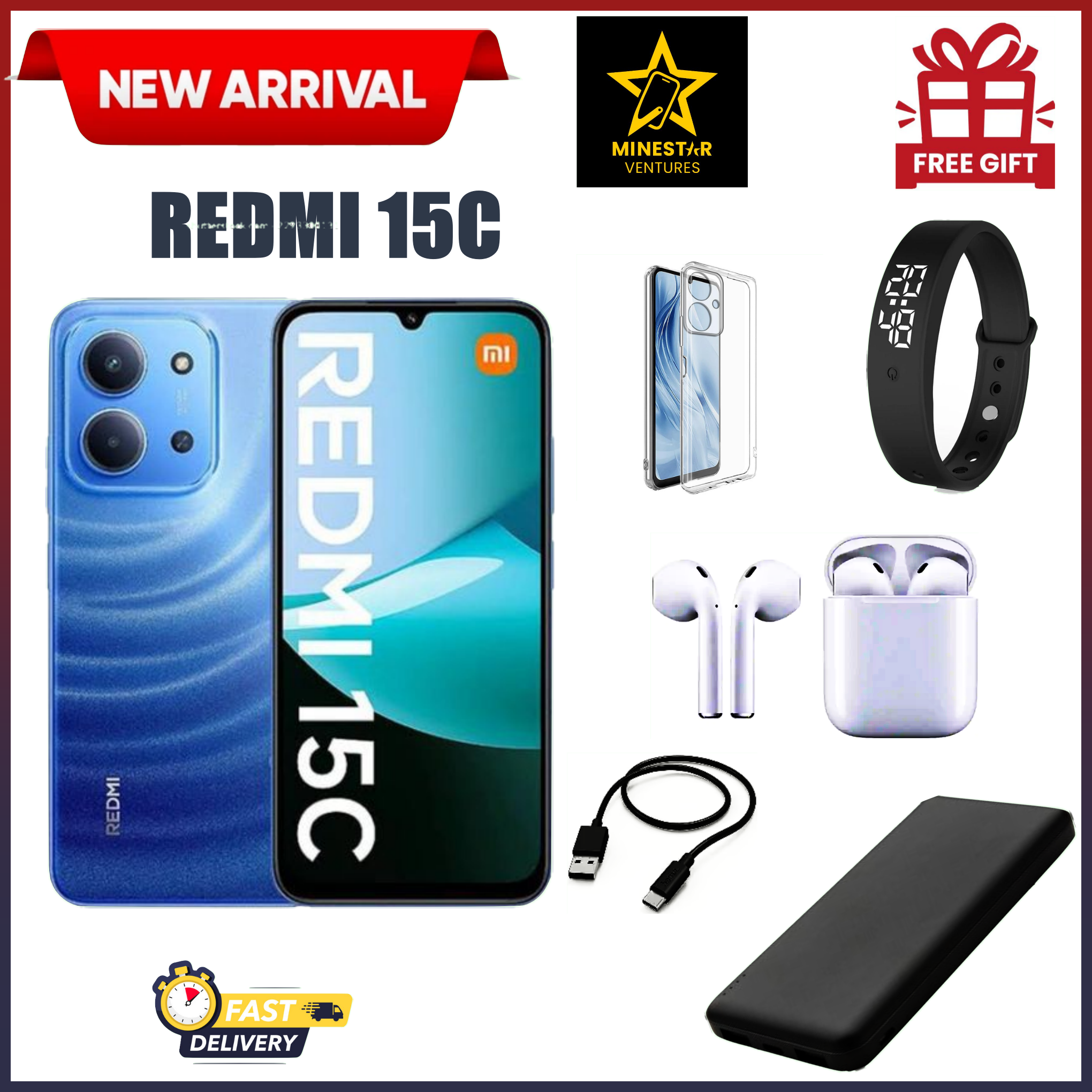 [Black Friday Offer]REDMI 15C 128/256GB Storage Upto 8(4+4)/16(8+8)GB Ram 6.9'' FHD Immersive Display 50MP Main Cam +8MP front 6000mAh 33W Fast Charger  Smartphone smart phones+FREEBIES