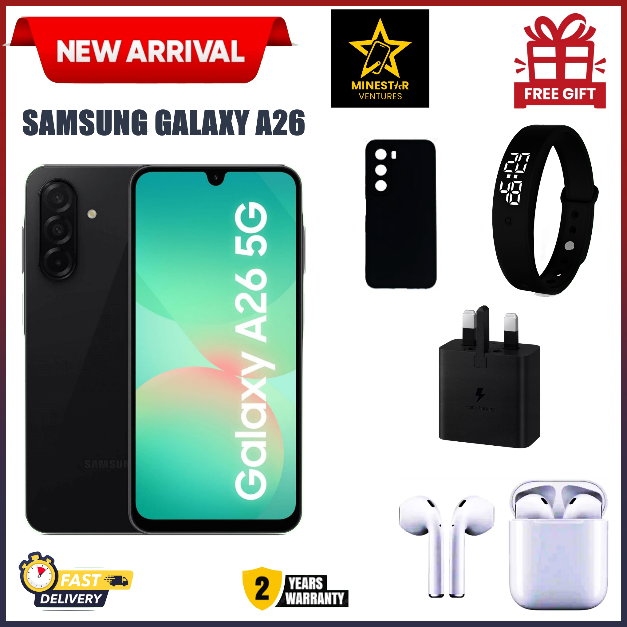 BLACK FRIDAY DEALS!! Samsung Galaxy A26 5G 6.7" AMOLED Display, 6GB RAM+128GB ROM, 5000mAh Battery, 50MP, Android 15, Dual SIM, Side Fingerprint, 25W Charger - Smartphones+FREEBIES