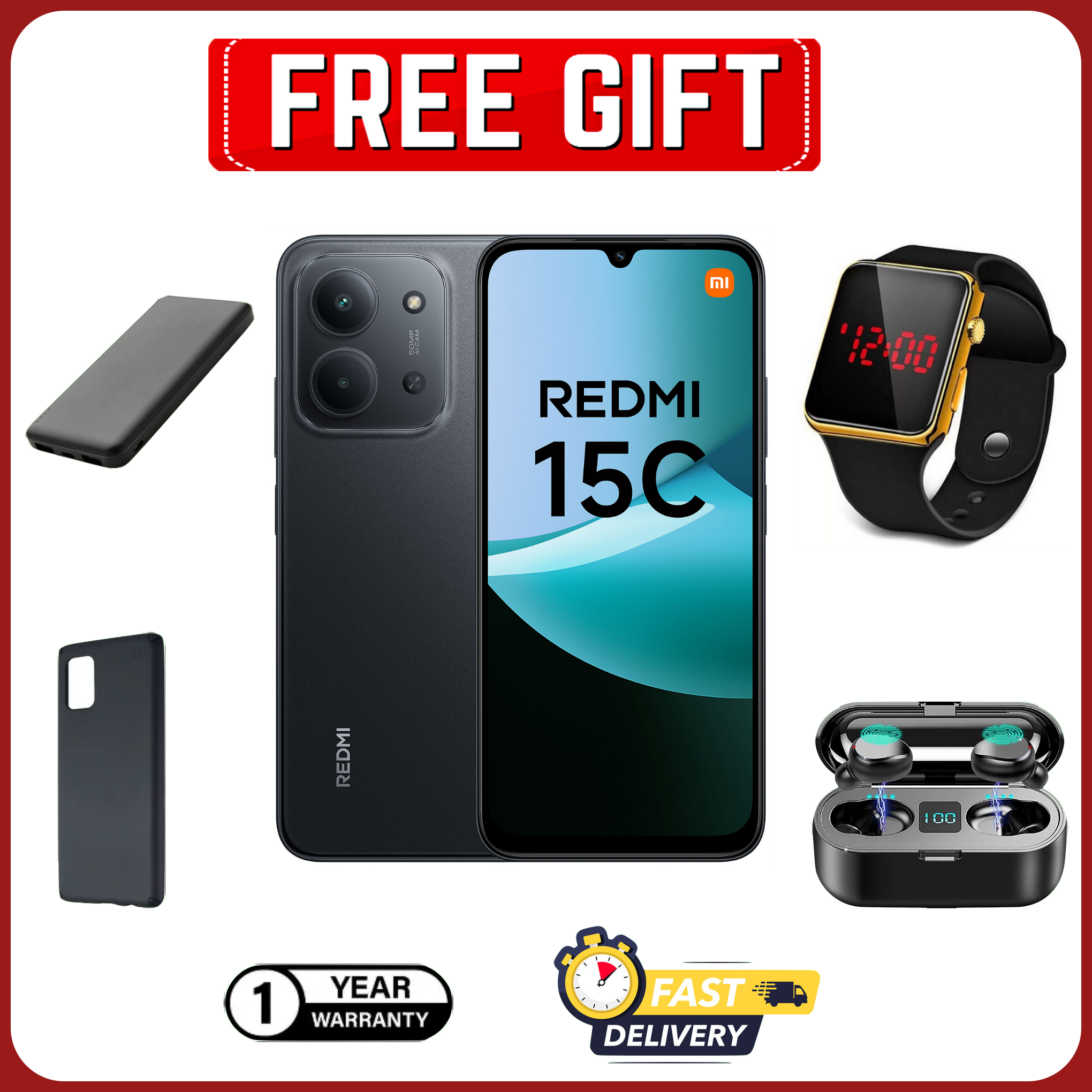 [Black Friday Offer]REDMI 15C 128/256GB Storage Upto 8(4+4)/16(8+8)GB Ram 6.9'' FHD Immersive Display 50MP Main Cam +8MP front 6000mAh 33W Fast Charger  Smartphone smart phones+FREEBIES