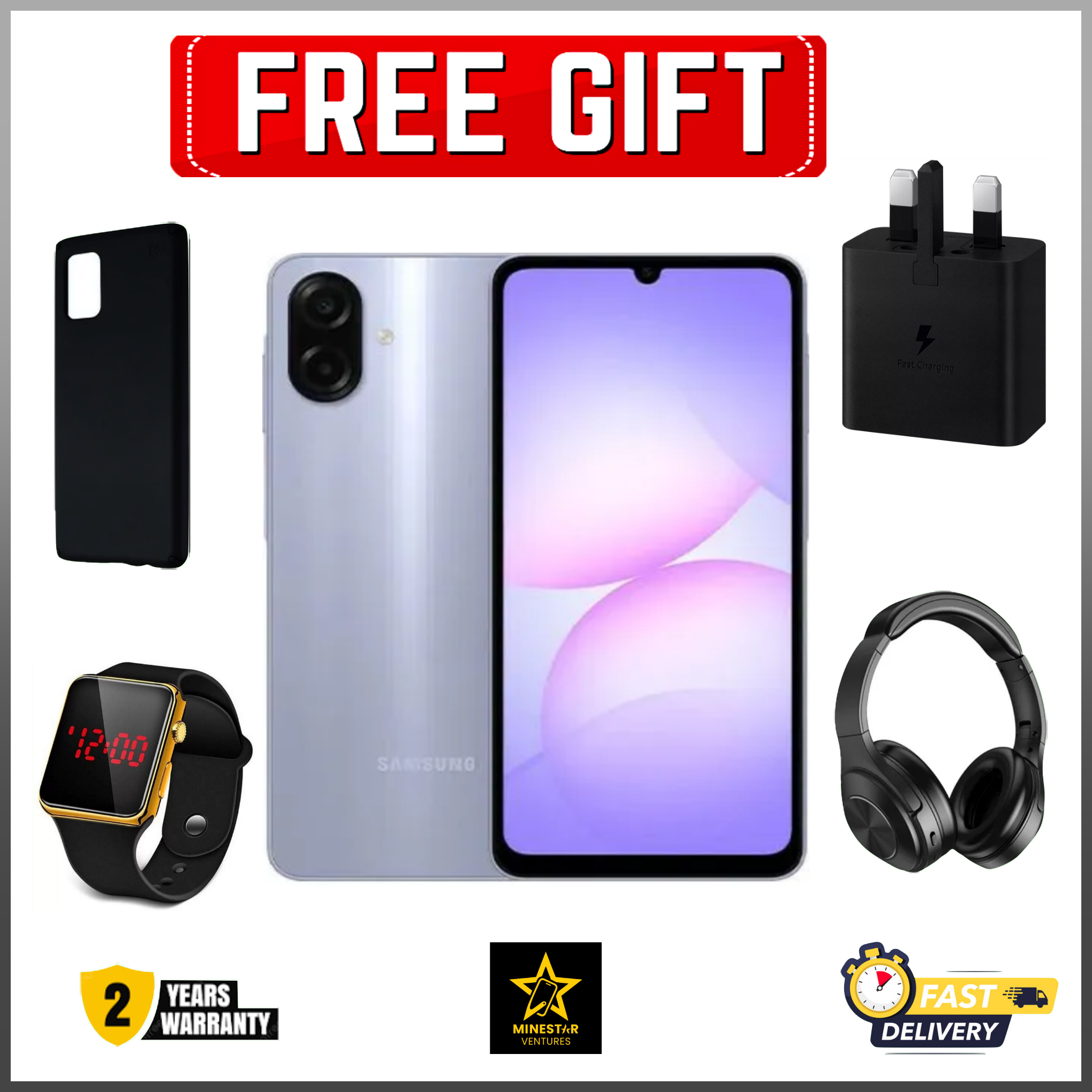 [Limited Offer] New Arrival Samsung Galaxy A07 128GB+4GB 6.7" 90Hz 50MP Dual Camera MTK Helio G99 5000mAh 25W Type-C Charge Android 15 Smart Phones IP54 Waterproof Side Fingerprint phone+ FREE GIFTS