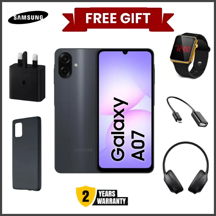 [Limited Offer] New Arrival Samsung Galaxy A07 128GB+4GB 6.7" 90Hz 50MP Dual Camera MTK Helio G99 5000mAh 25W Type-C Charge Android 15 Smart Phones IP54 Waterproof Side Fingerprint phone+ FREE GIFTS