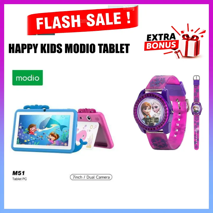 FLASHSALE DEALS!! Modio M51 Kids Tablet – 4GB RAM, 128GB Storage, 7” HD Display, 3000mAh Battery, Dual Camera, 5G WiFi+FREE KIDS WATCH