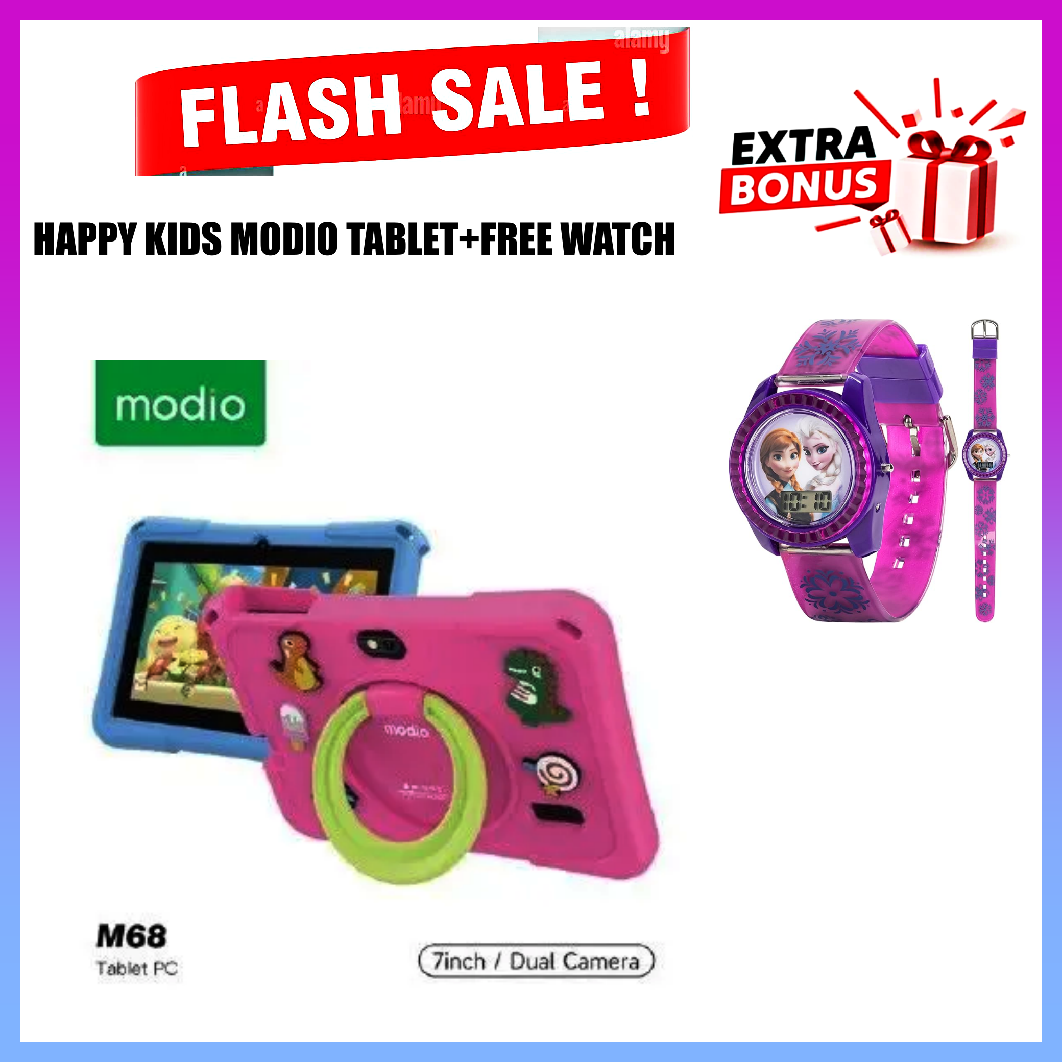 FLASH SALE DEALS!!Modio M68 Kid's Tablet - 7" IPS LCD Screen, 6GB RAM+128GB ROM, 3000mAh Battery, 8MP Main & 5MP Selfie Cameras, WiFi, Parental Control, Preloaded Learning Apps, Proof Case - Tablets