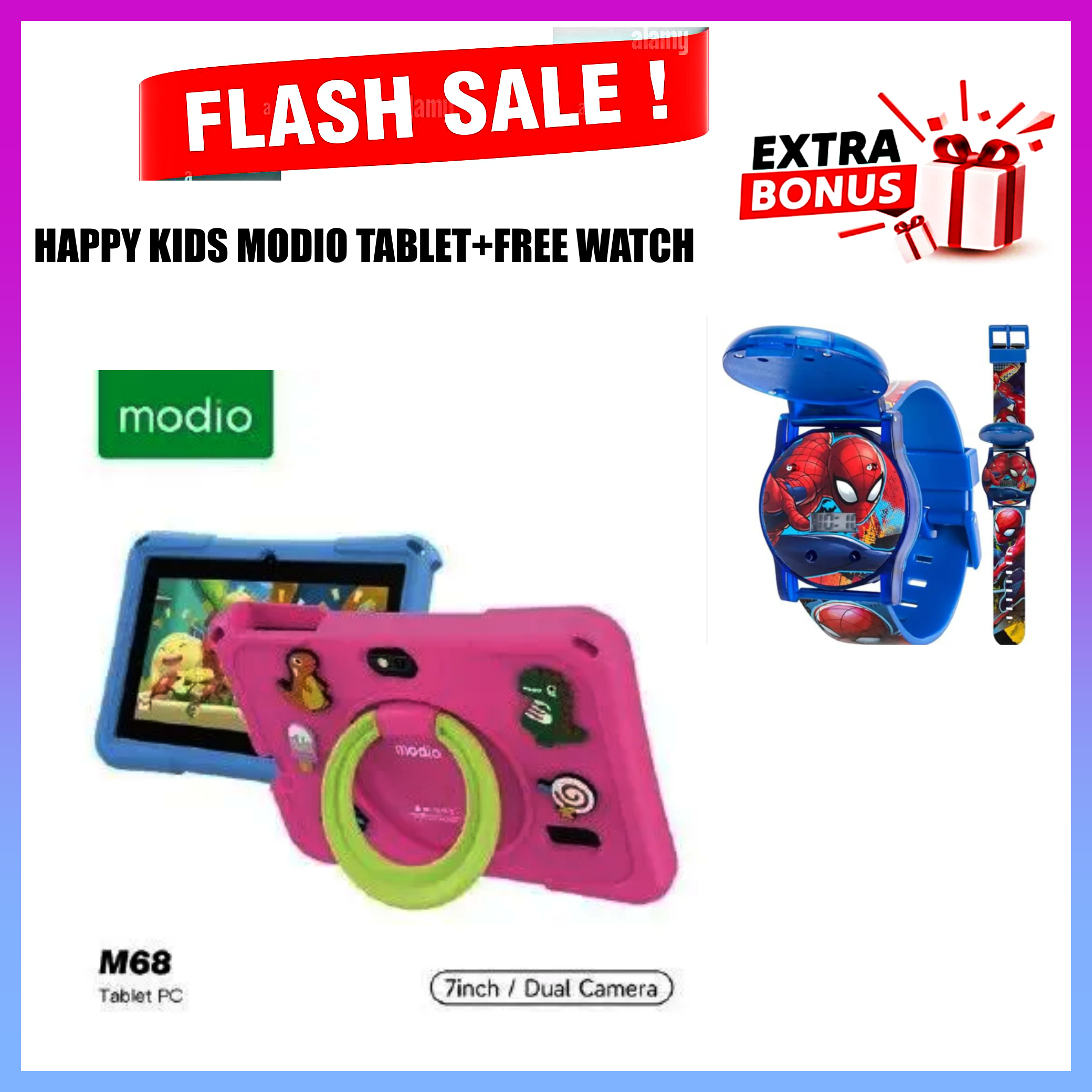 FLASH SALE DEALS!!Modio M68 Kid's Tablet - 7" IPS LCD Screen, 6GB RAM+128GB ROM, 3000mAh Battery, 8MP Main & 5MP Selfie Cameras, WiFi, Parental Control, Preloaded Learning Apps, Proof Case - Tablets