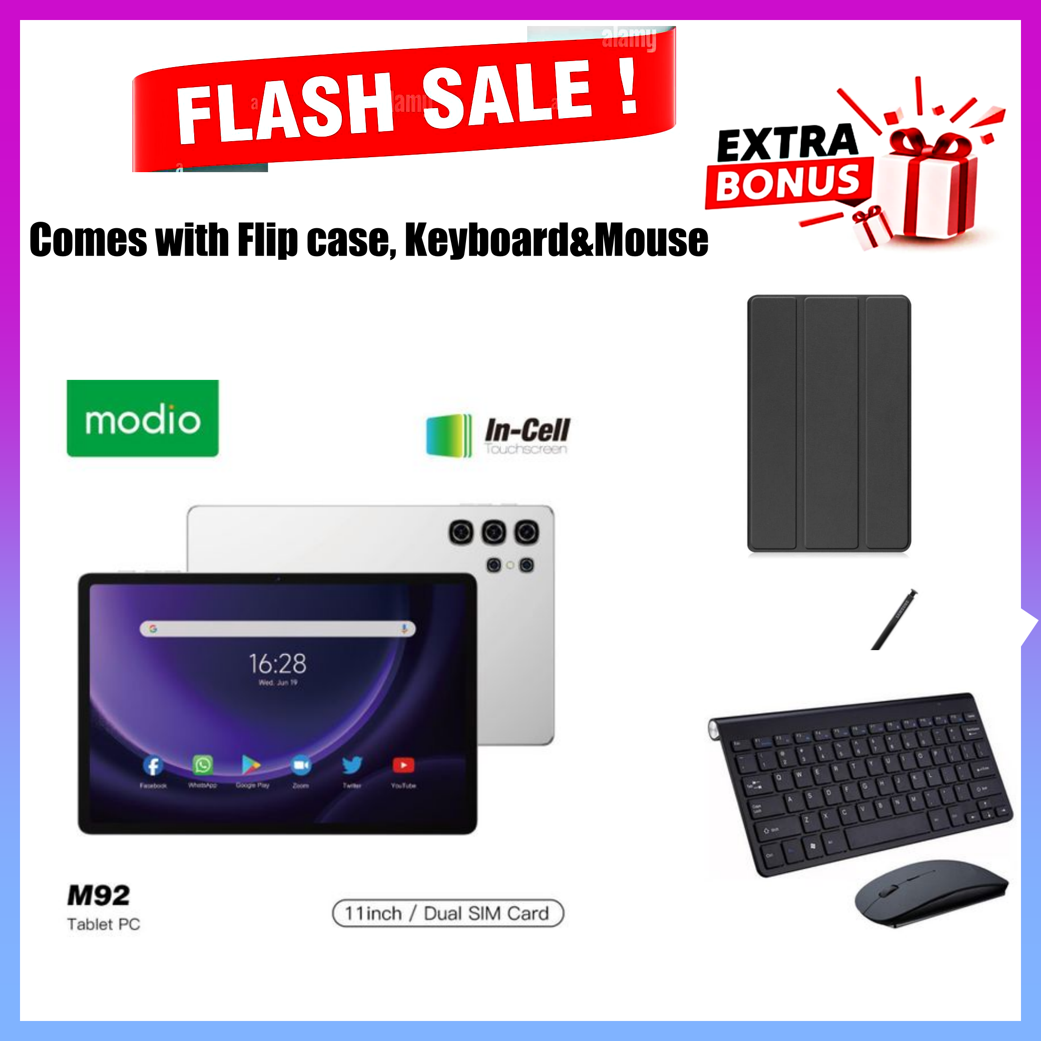 FLASH SALE DEALS!! Modio M92 5G Android Tablet, 11", 16GB RAM + 1TB, Dual SIM, 10000mAh With Keyboard & Stylus Pen