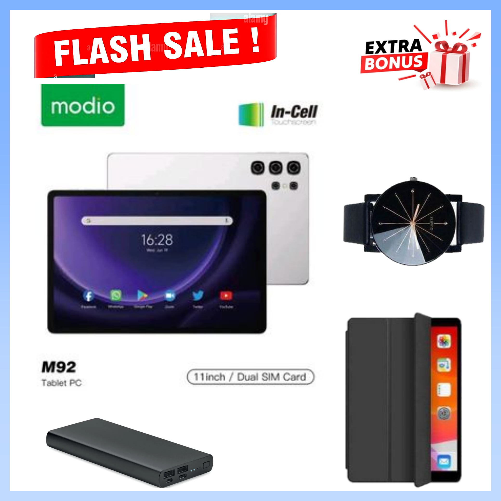 FLASH SALE DEALS!! Modio M92 5G Android Tablet, 11", 16GB RAM + 1TB, Dual SIM, 10000mAh With Keyboard & Stylus Pen