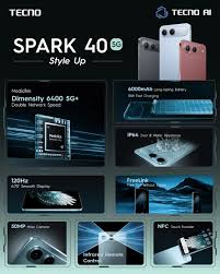 LIMITED TIME DEALS!! Tecno Spark 40 6.67" IPS LCD Screen, 128GB ROM, Upto 8GB(4+4)GB RAM, 5200mAh Battery, Android 14, 50MP Rear & 8MP Front Camera, Fingerprint (Side-Mounted) - Smartphones+FREE GIFTS