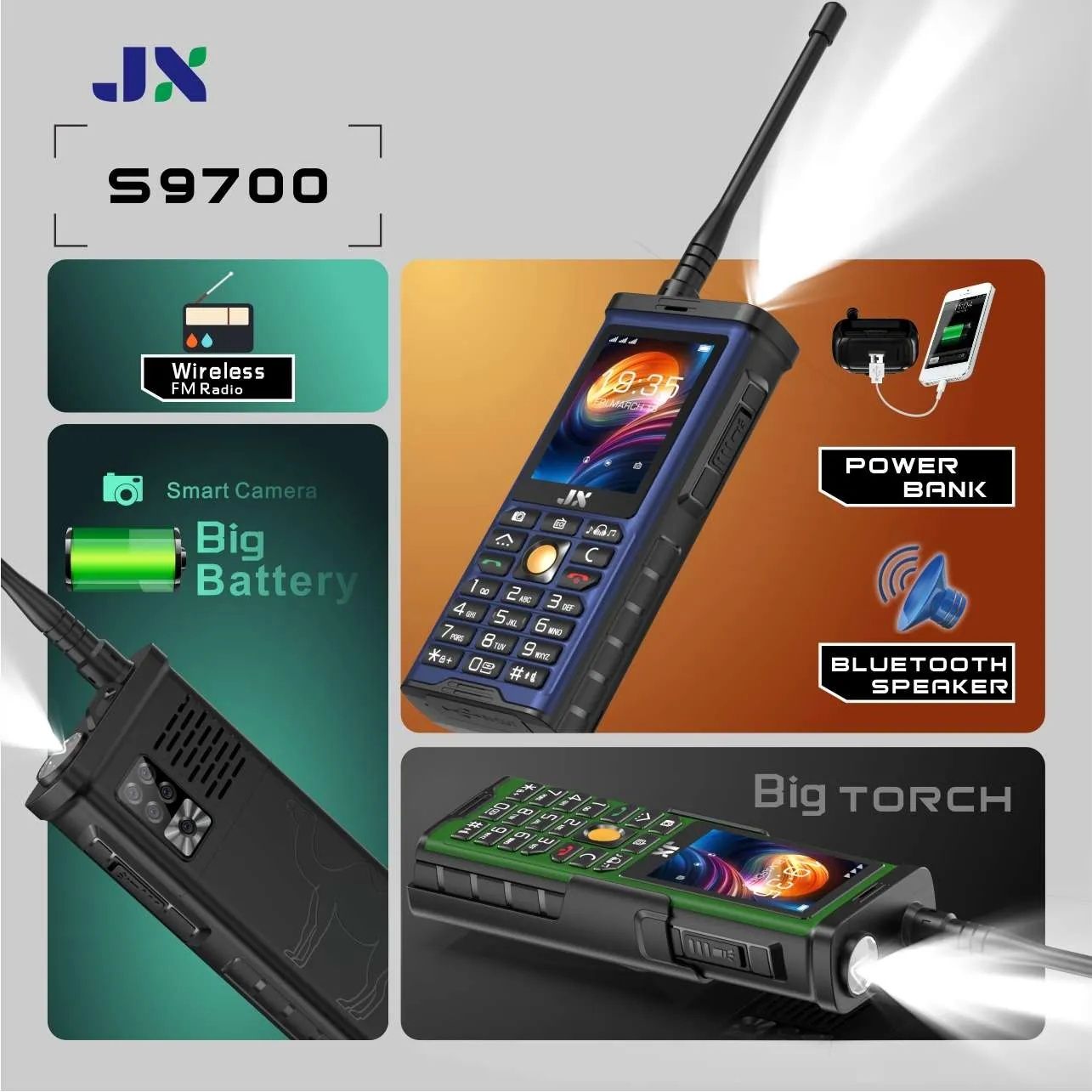 SPECIAL OFFER!! JX S9700: 2.8" Display, 32MB RAM+32MB Storage Expandable Upto 16GB, Triple SIM, 2G, 0.8MP Camera, 7200mAh Battery, Flashlight, FM Radio, MP3/MP4 Support, Loud Speaker - Kabambe Phones