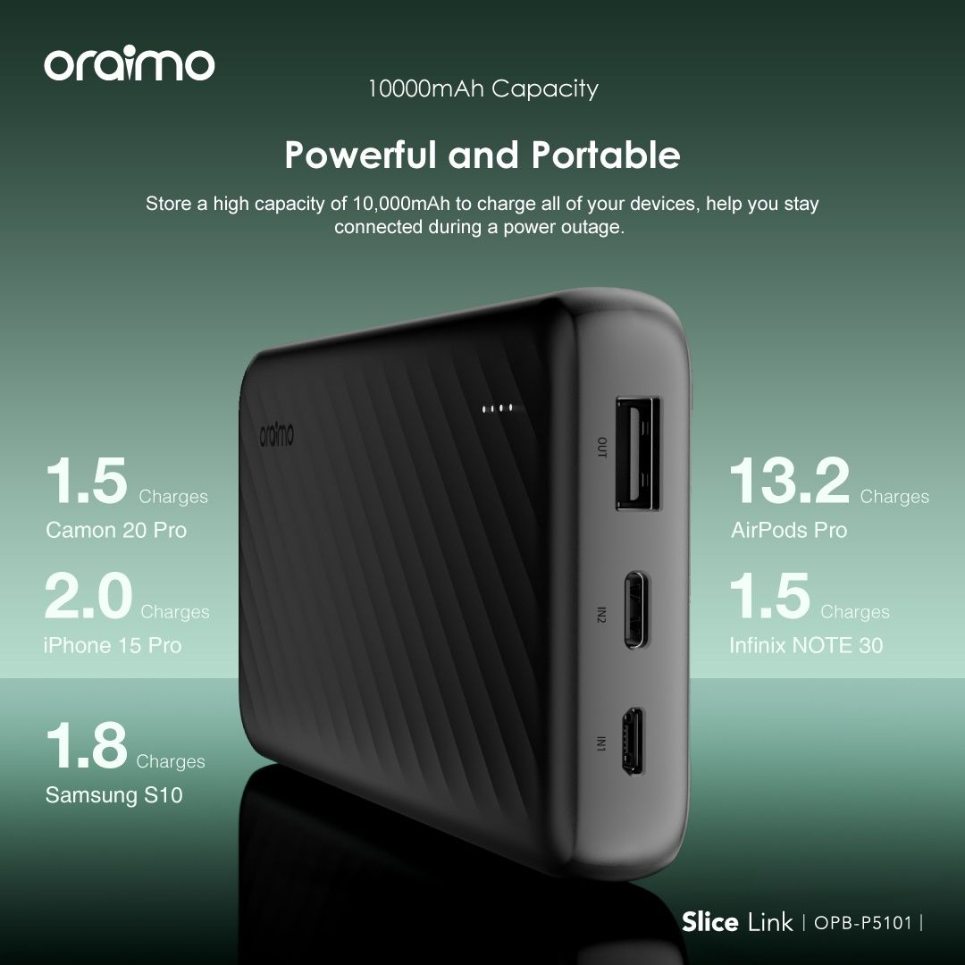 DISCOUNT DEALS!! ORAIMO SLICE LINK 10000mAh POWER BANK: | 3 Built-in Charging Cable | 4 Outputs | 5000 Bend Lifespan | Micro-USB, Type-C & Lightning Ports | Dual Recharging  | Ultra-Slim |