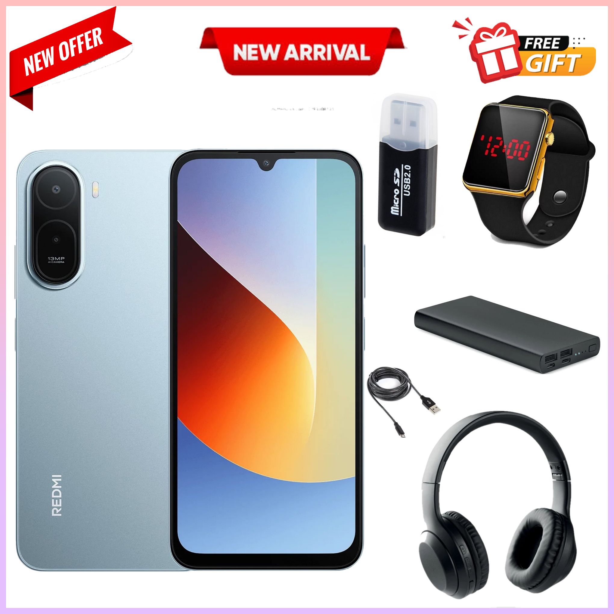 NEW ARRIVALS DEALS!!!Redmi A7 Smartphone - 6.88" LCD Display 3GB RAM + 64GB ROM Dual SIM 5200mAh 13MP main camera 8MP Selfie camera Side fingerprint sensor Type C charger+FREEGIFTS