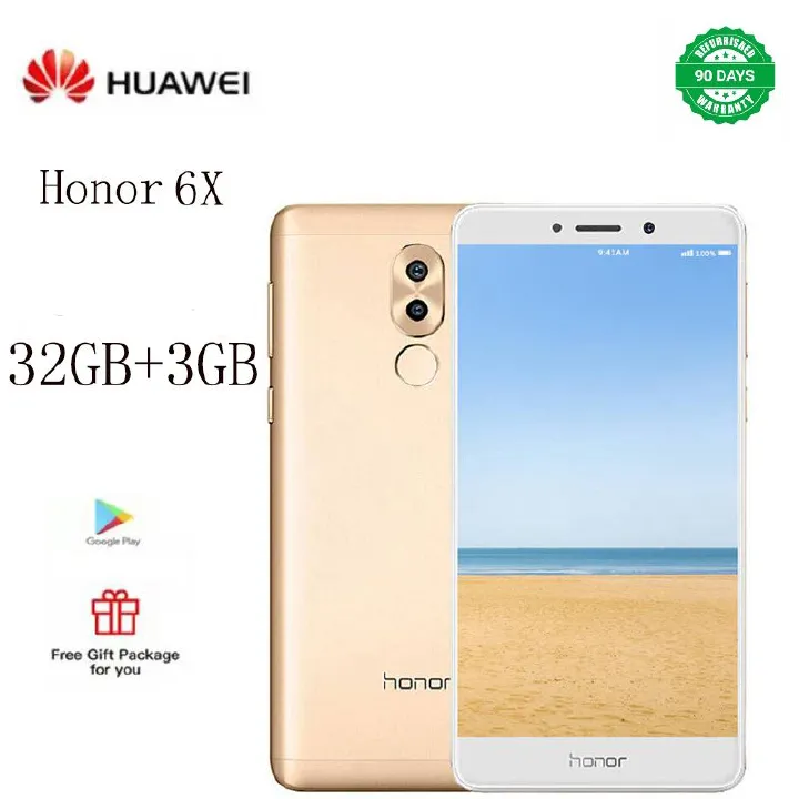 Refurbished   phones   Huawei Honor   6x   Smart phone    32gb+3gb 14mp+8mp 3340mAh  5.5-inch   gold   dual card mobile phone