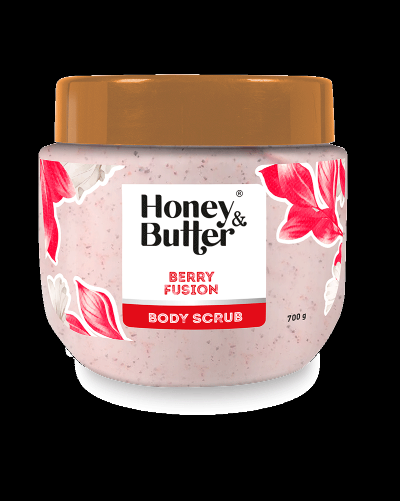 HONEY & BUTTER BERRY FUSION BODY SCRUB- ntural Berry Scrub gently buffs away dead skin cells to reveal a more even, clear complexion for a radiant glow.It nourishes and revitalizes skin.