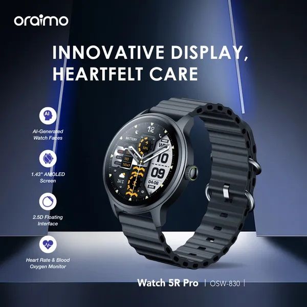 NEW ARRIVAL Oraimo Watch 5R OSW-820 - 1.43'' AMOLED IP68 Smart Watch - Advanced Wearable Technology