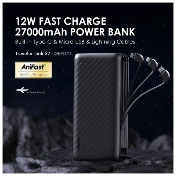 RESTOCKED Oraimo Traveler Link 27 OPB-P5271 - 27,000mAh 12W Power Bank with Built-in Lightning, Type C & Micro USB Cables - Ultimate Portable Charging Solution