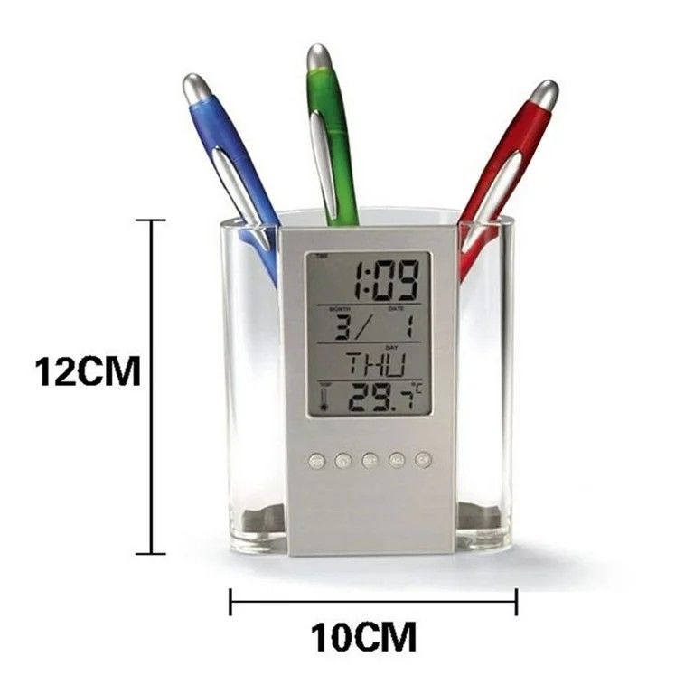 Digital LCD Desk Pen & Pencil Holder | Calendar, Timer, Clock & Thermometer Office Organizer Branded Stationery Gift Set for Home, Office & Promotions