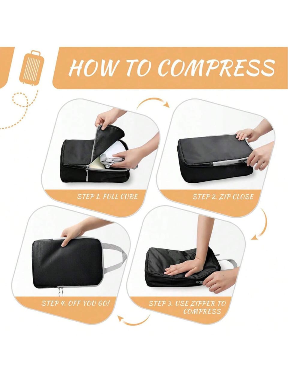 8-Piece Waterproof Travel Packing Cubes – Compressible, Lightweight Luggage Organizer with Handbag