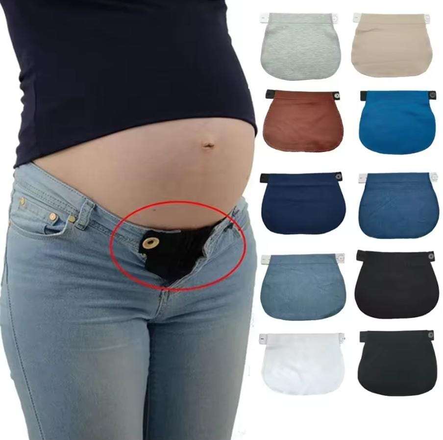 2pcs Set Maternity Elastic Waistband Extender Belt, Belly Support Band For Pregnancy Pants Button