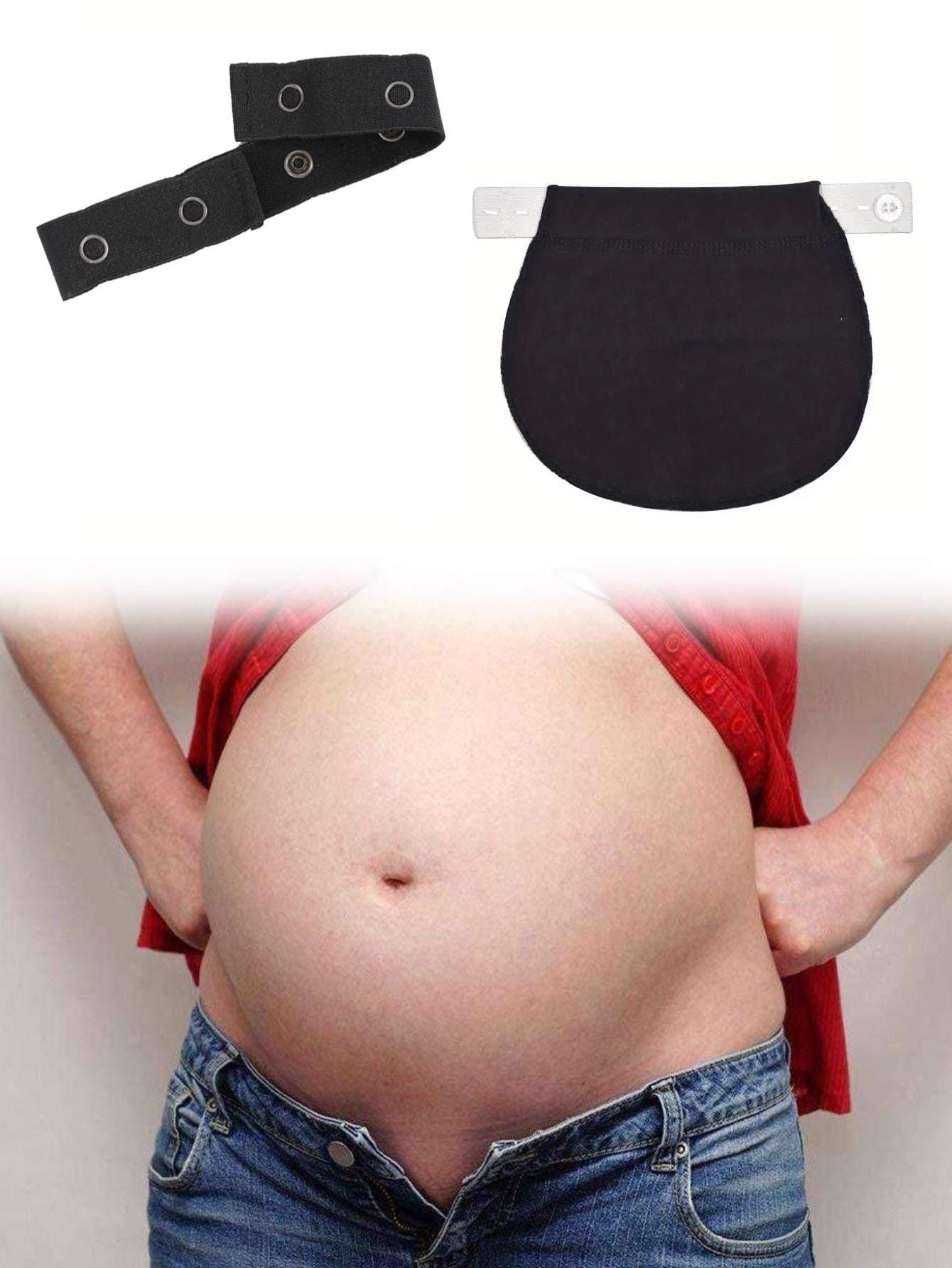 2pcs Set Maternity Elastic Waistband Extender Belt, Belly Support Band For Pregnancy Pants Button