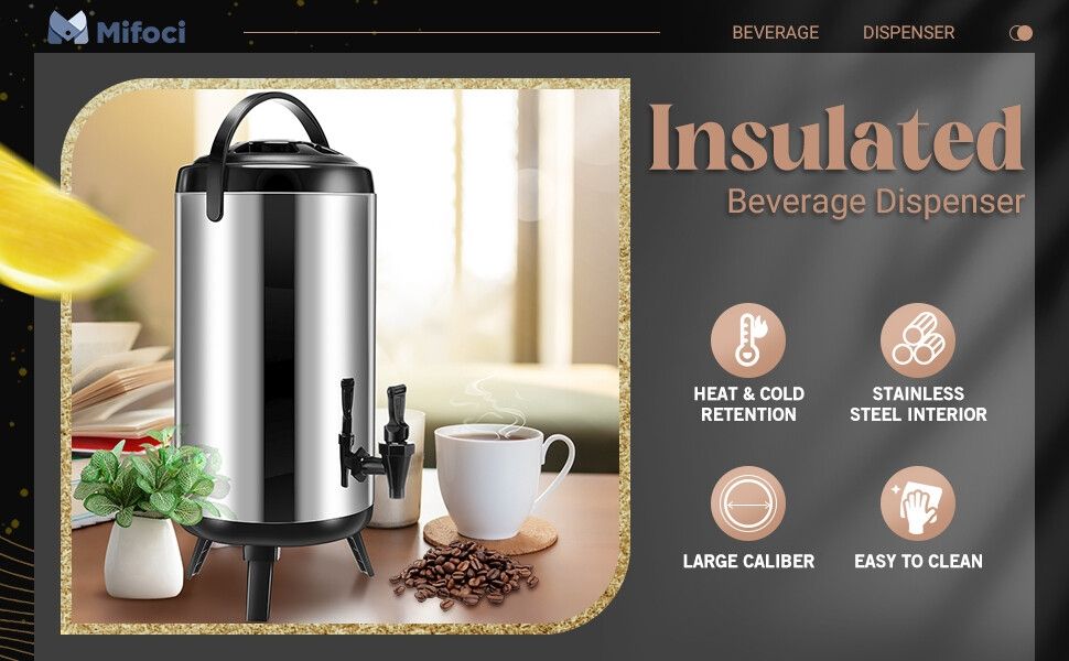 10 Liters Insulated Beverage Dispenser, 304 Food Grade Stainless Steel Insulated Thermal Hot And Cold Coffee Carafe,Drink Dispenser With Spigot, Ideal For Hot Water, Tea, Coffee, Milk, Juice, MULTICOL